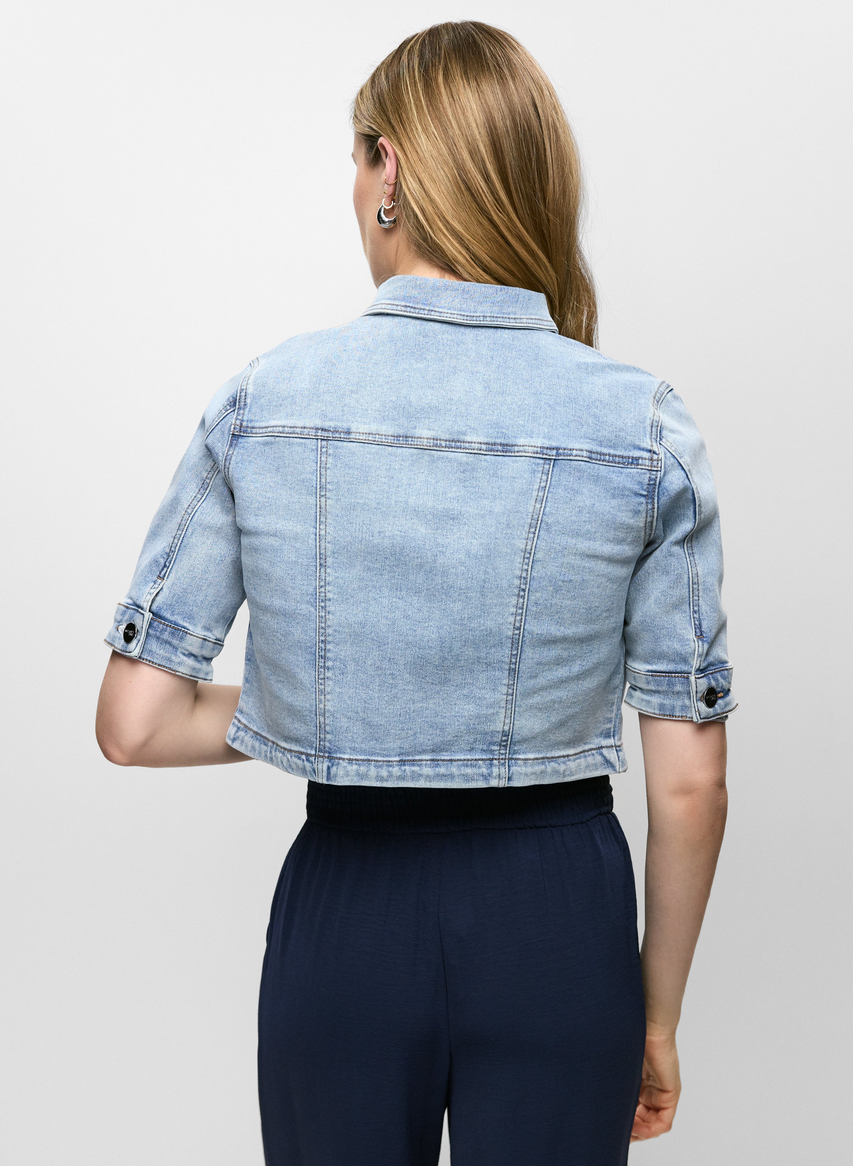 Essential Cropped Jean Jacket Clear Blue Back 1