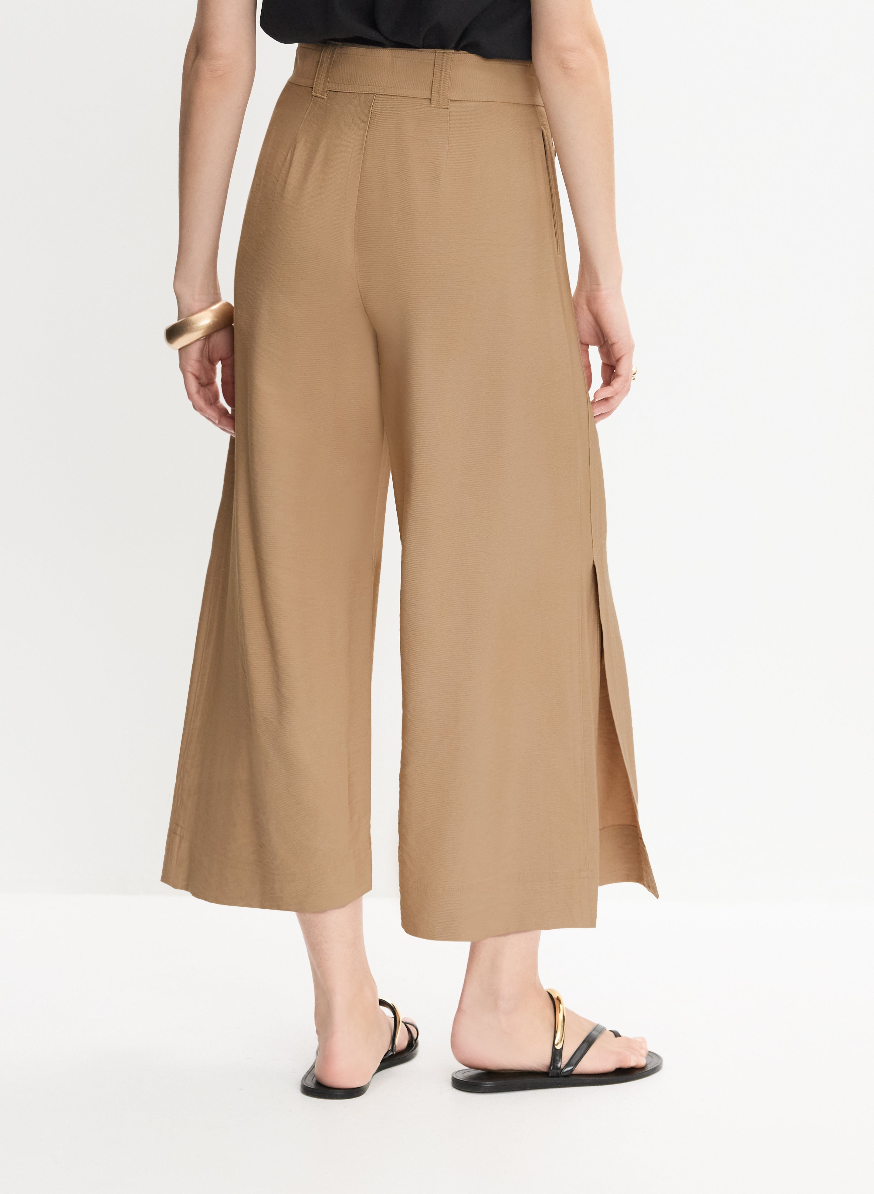 Linen-Blend Culotte Pants Dark Camel Back 1