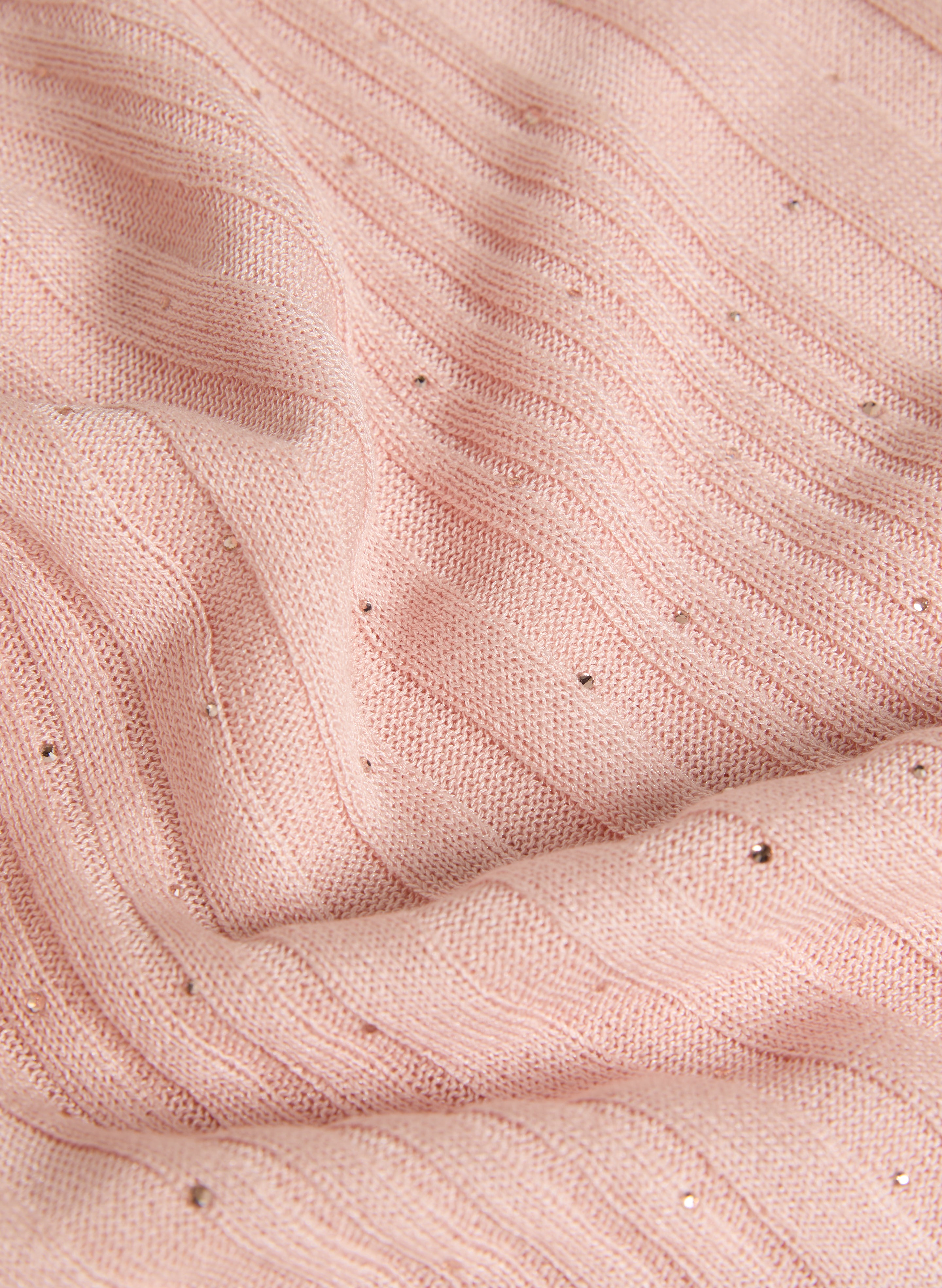 Scattered Rhinestone Embellished Sweater Pink Pearl Flat Detail