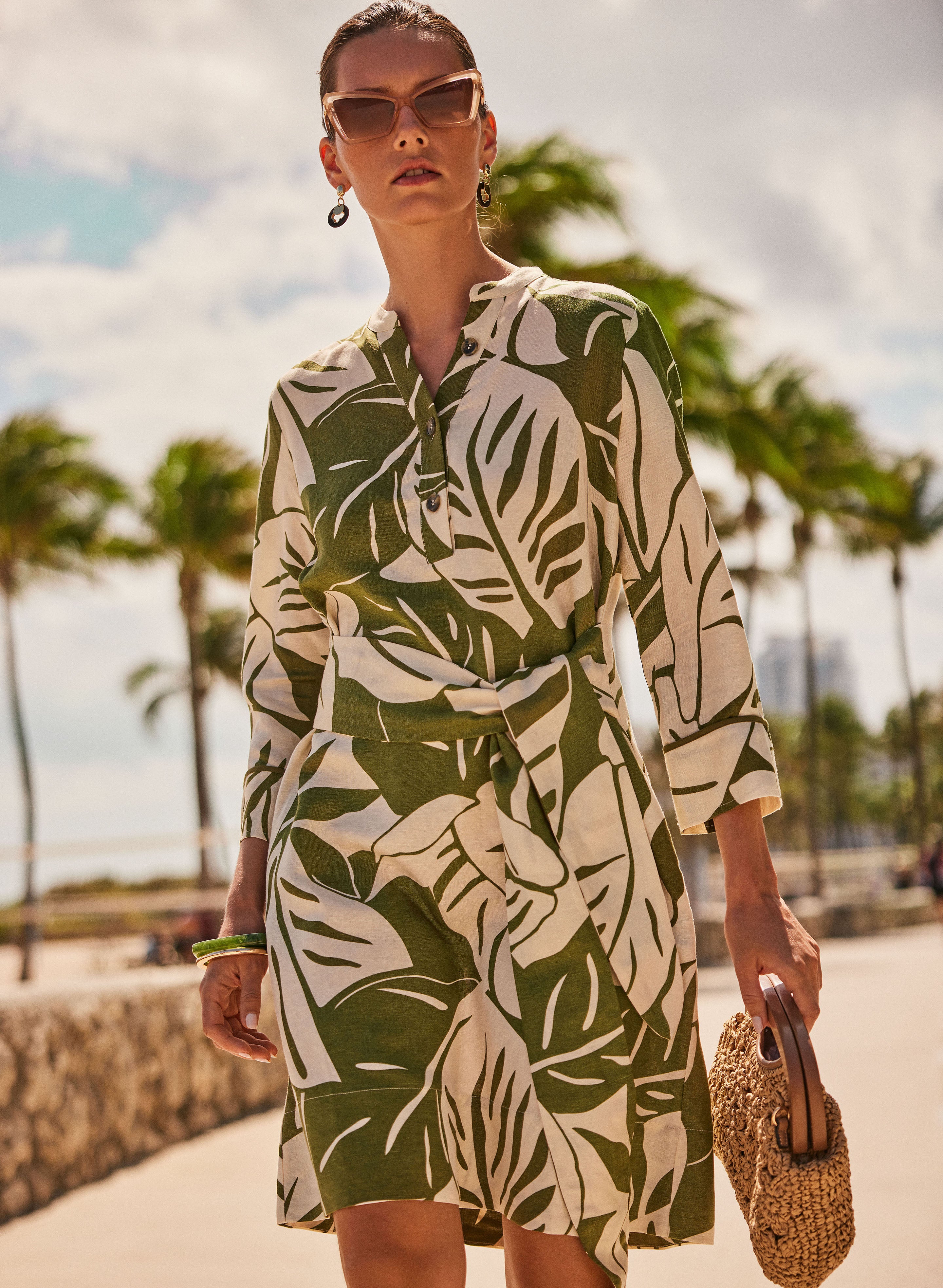 Leaf Linen-Blend Dress Green Pattern Campaign 1