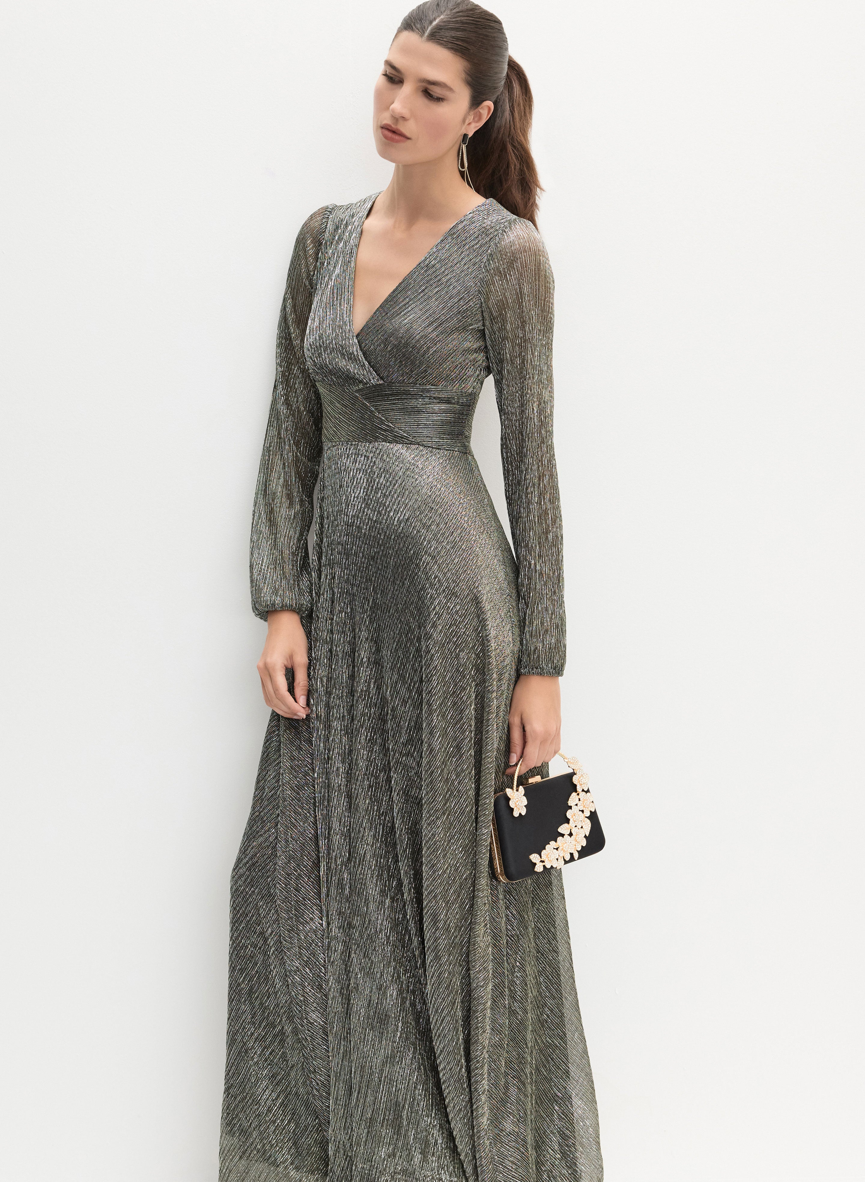 Shimmering Plissé Dress Silver Side 1