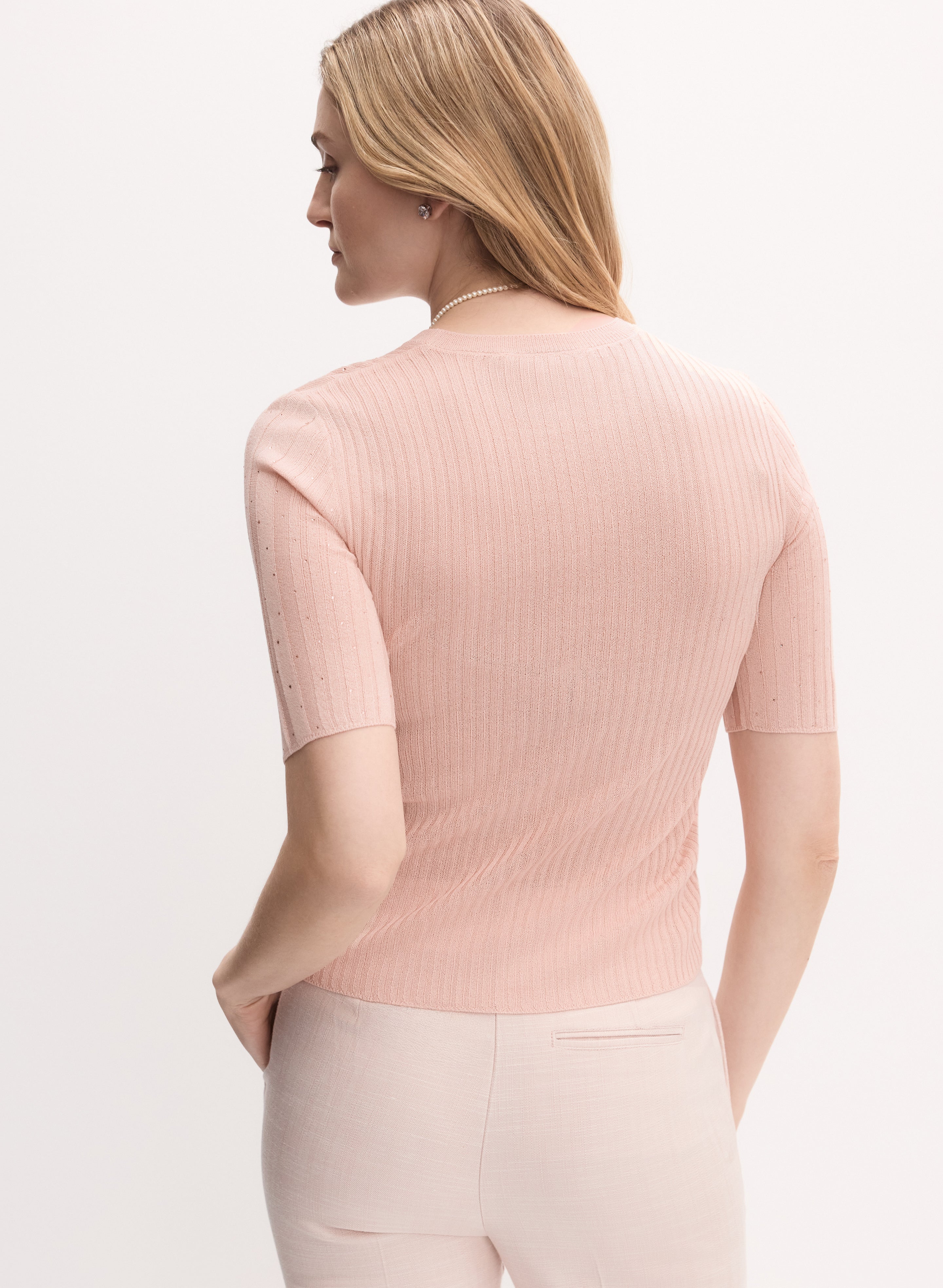 Scattered Rhinestone Embellished Sweater Pink Pearl Back 1