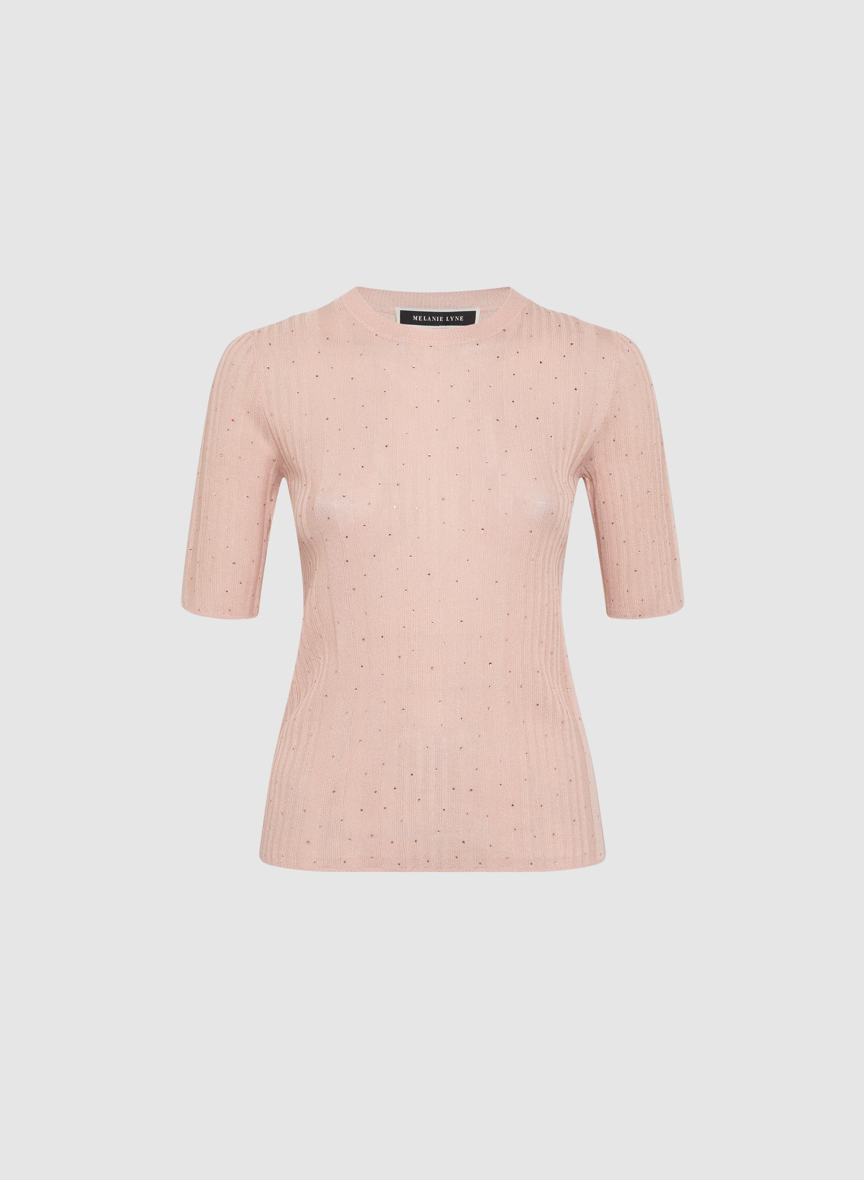 Scattered Rhinestone Embellished Sweater Pink Pearl Flat Main