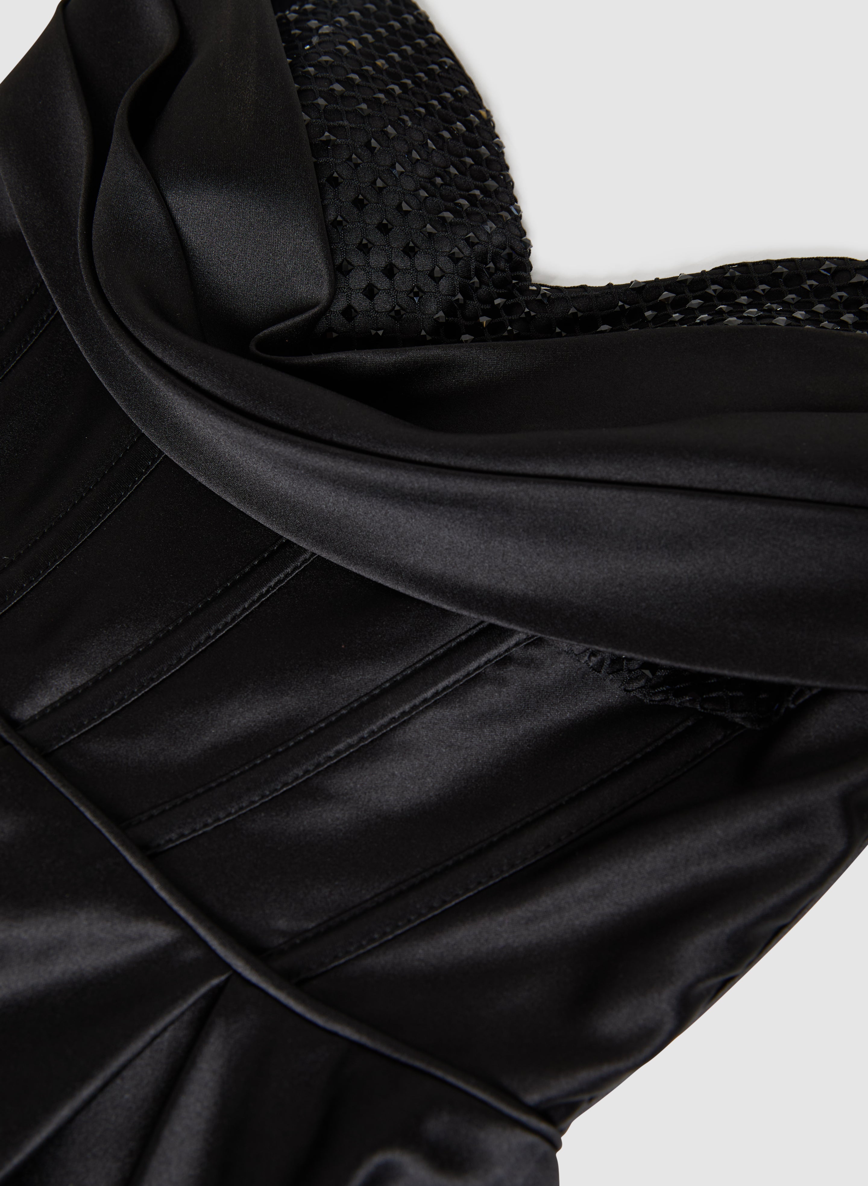 Ruched Satin Ballgown Dress Black Flat Detail