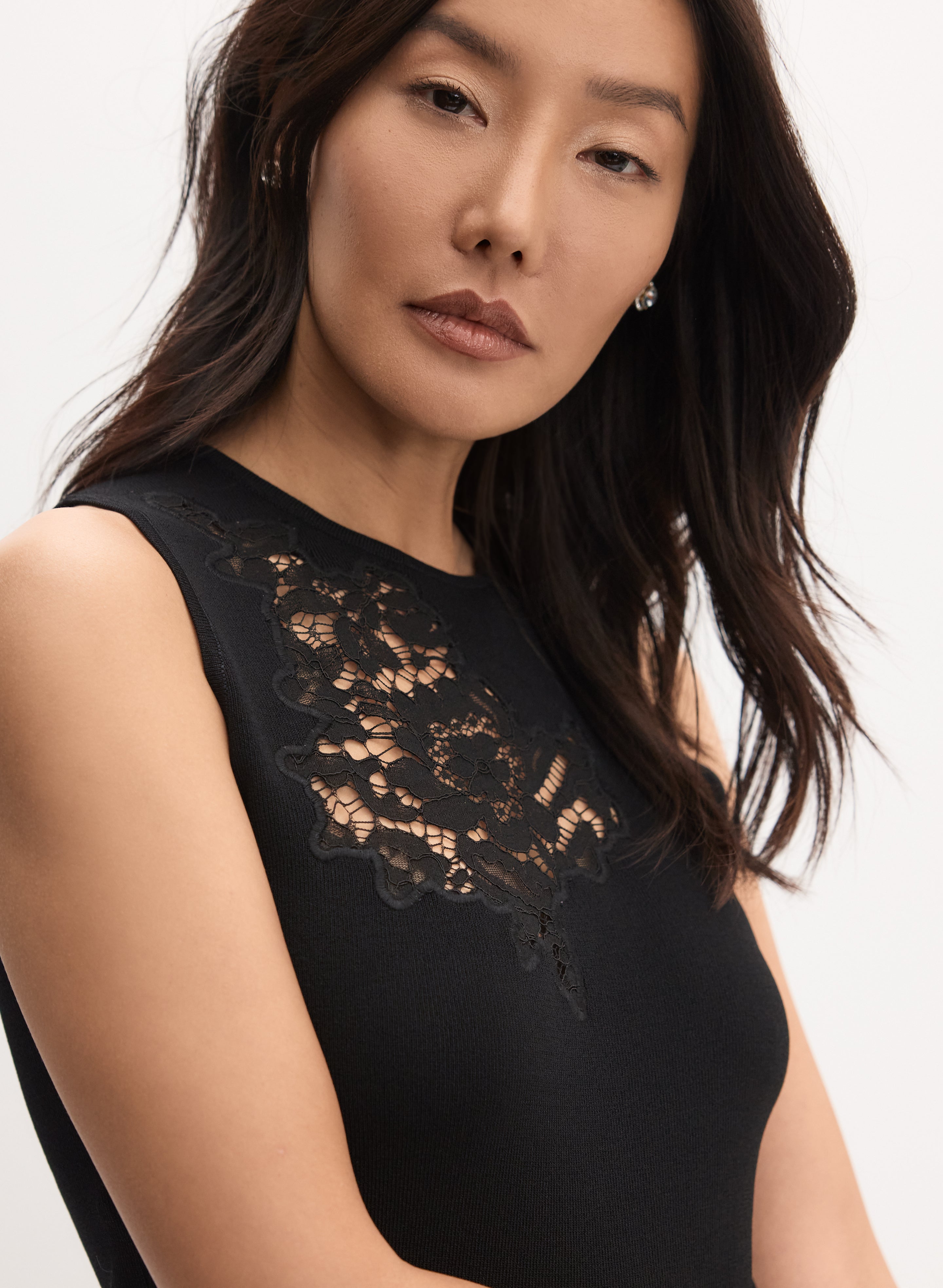 Lace Insert Knit Tank Top Black Details 1