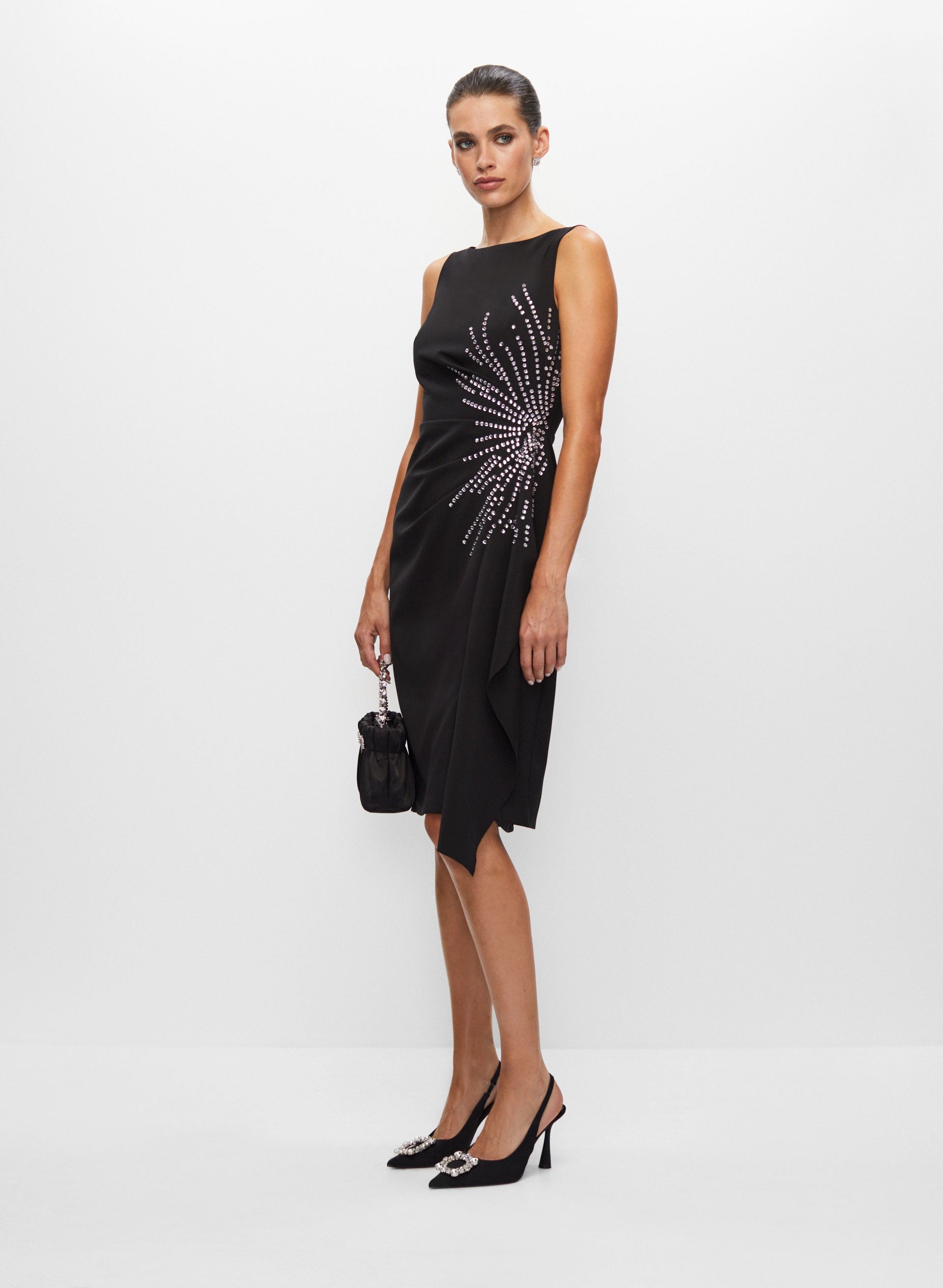 Crystal Embellished Sheath Dress Black Back 1