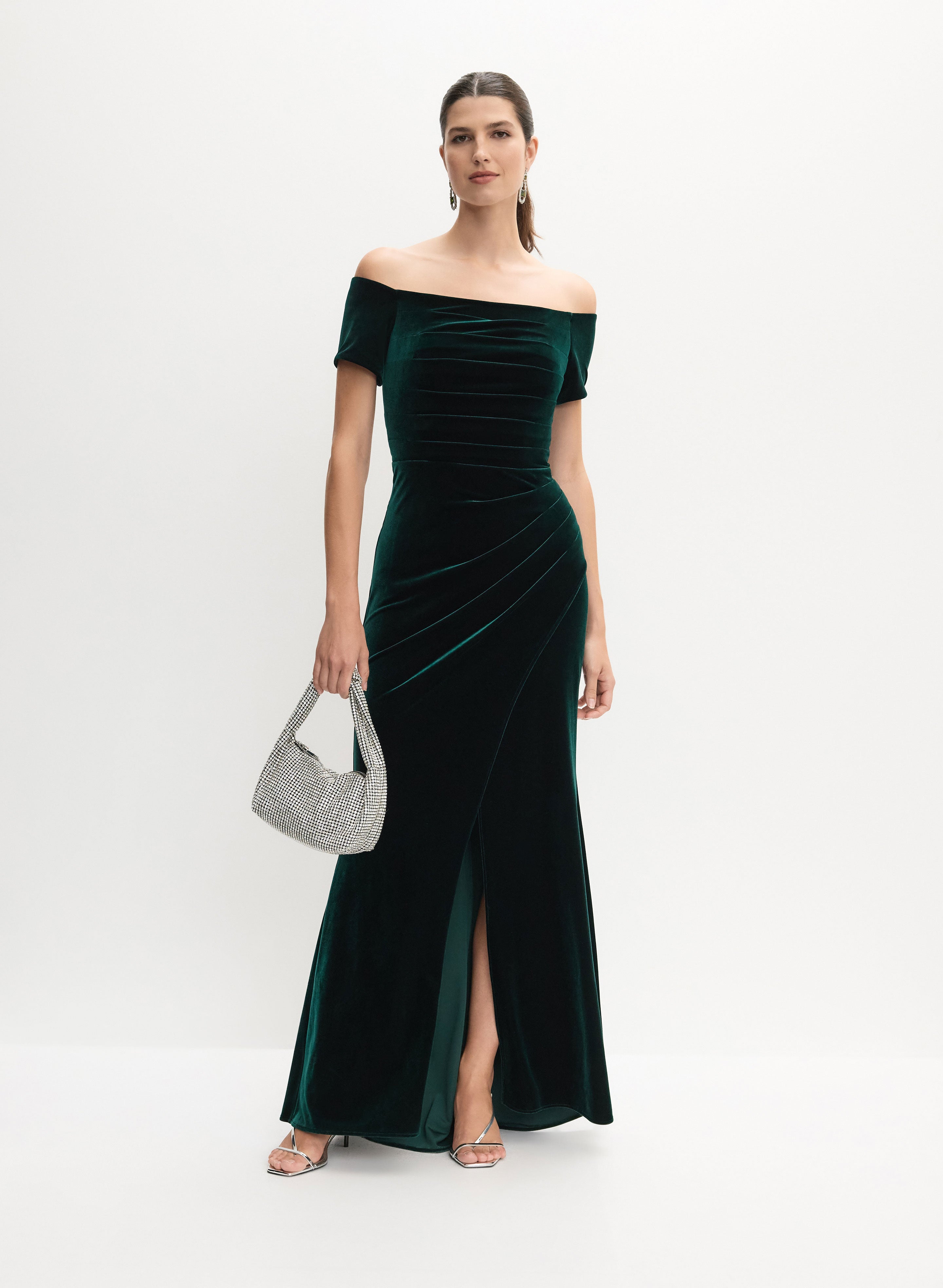 BA Nites - Velvet Bardot Dress BA Nites - Velvet Bardot Dress