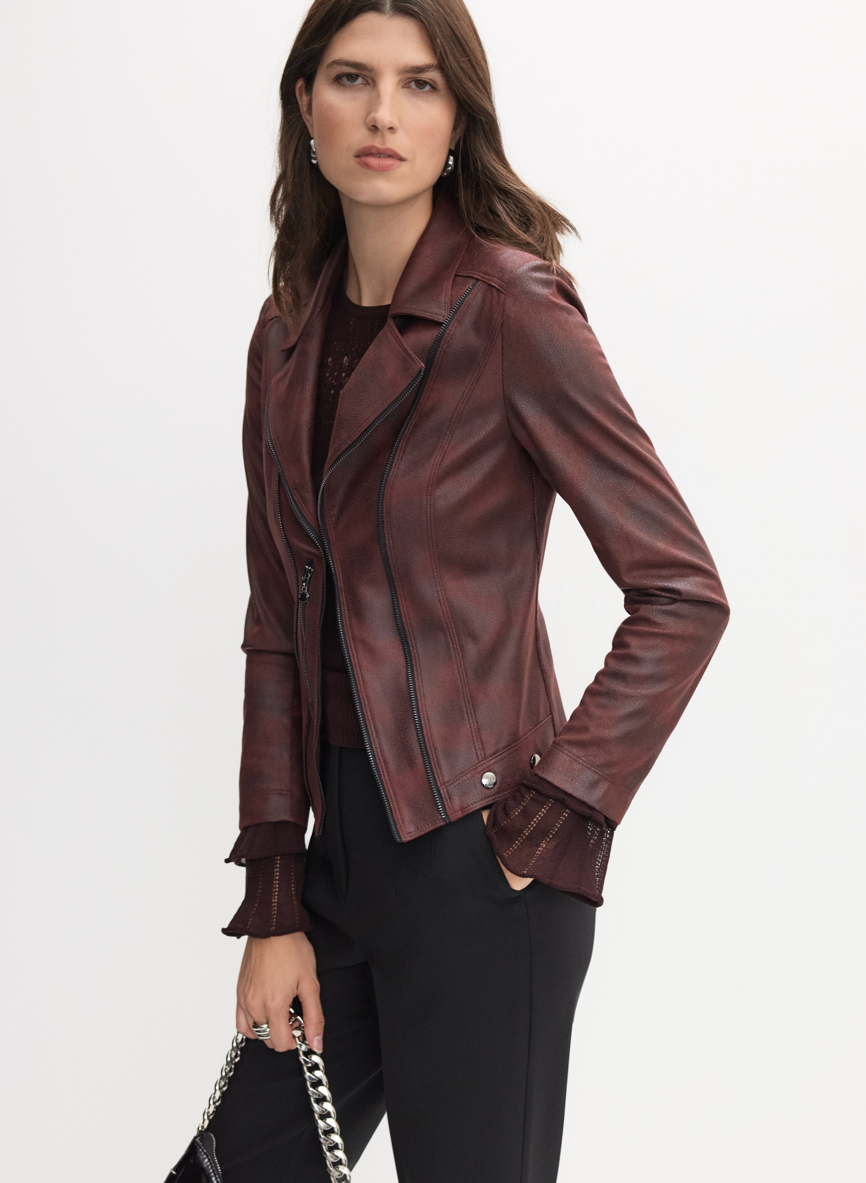 Leather jacket maroon best sale