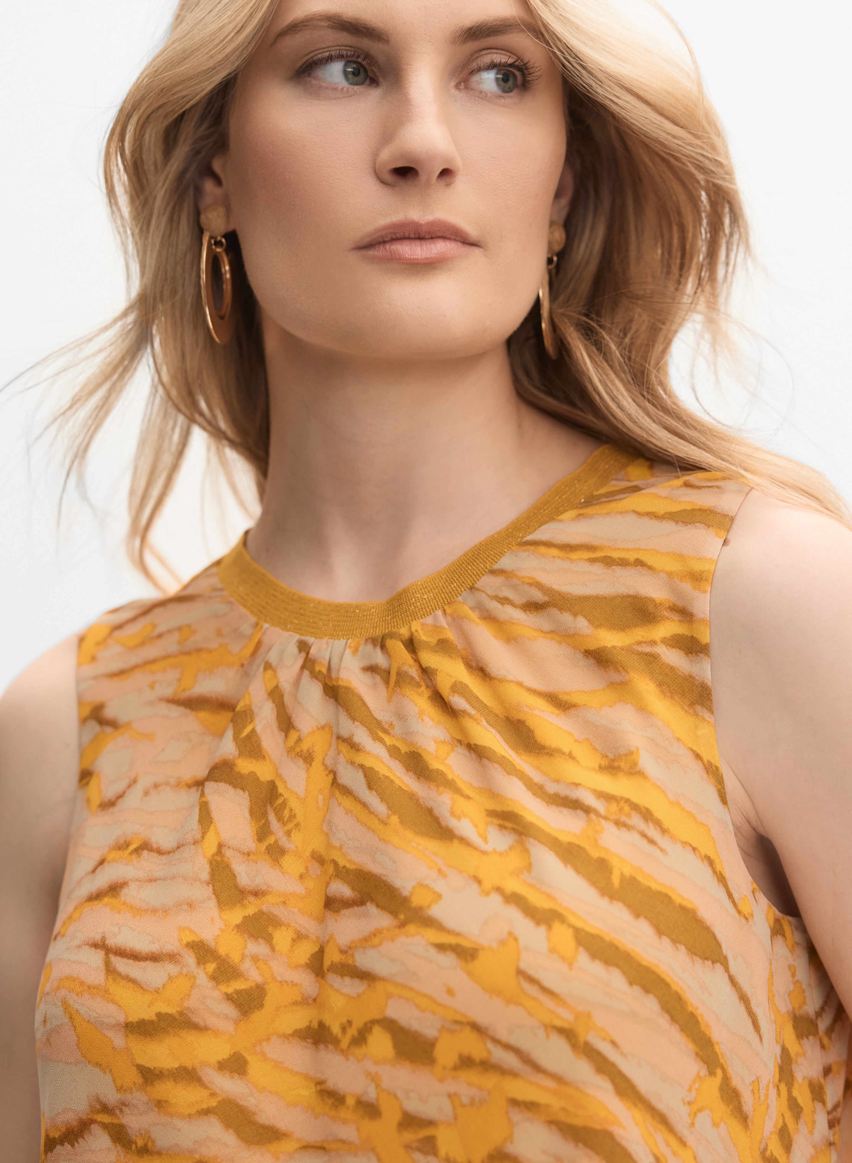 Striped Sleeveless Blouse  Yellow Pattern Details 1