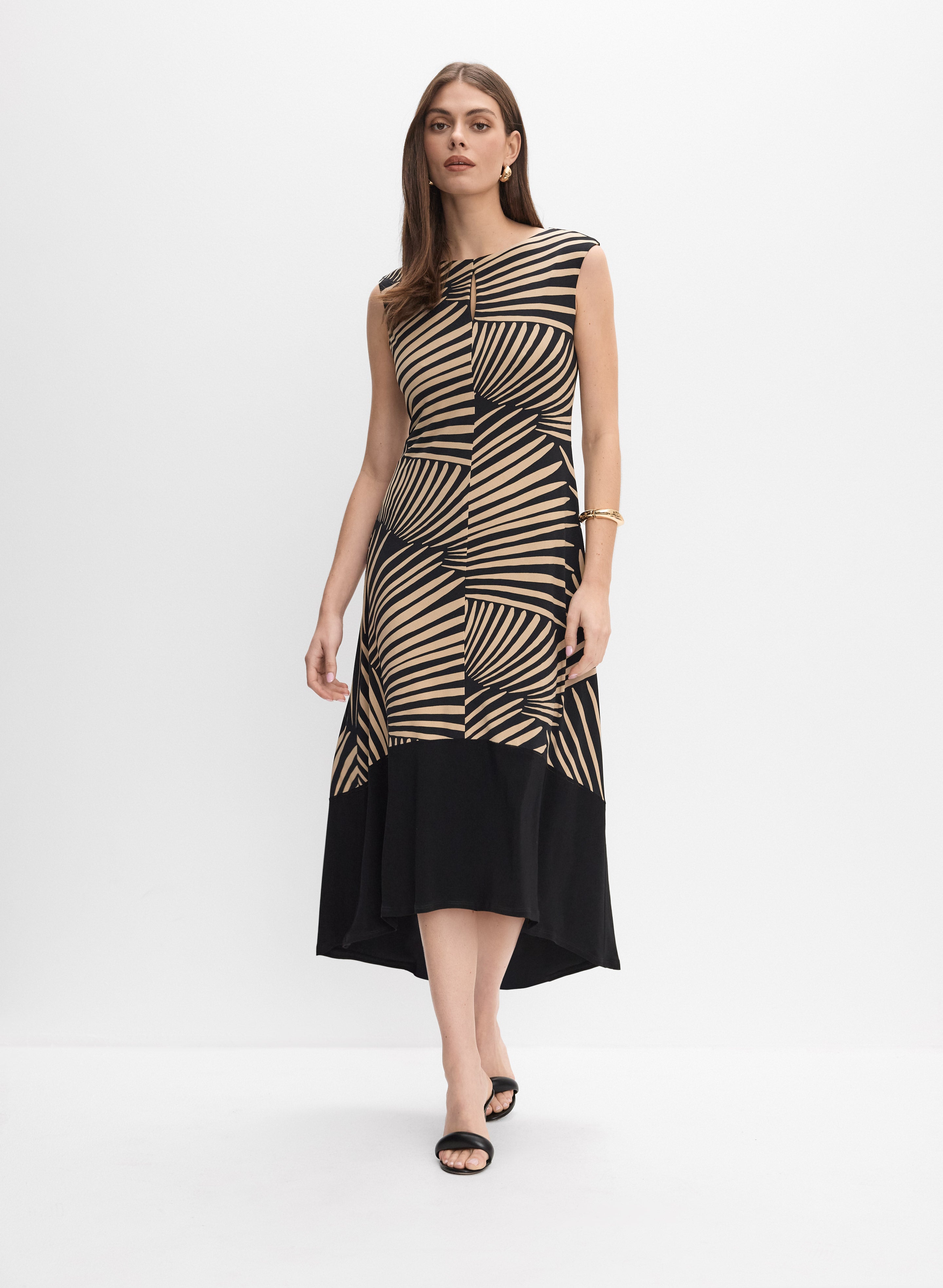 joseph ribkoff black and gold dress Joseph Ribkoff Gold Chain-Link Strap Black Sheath Dress