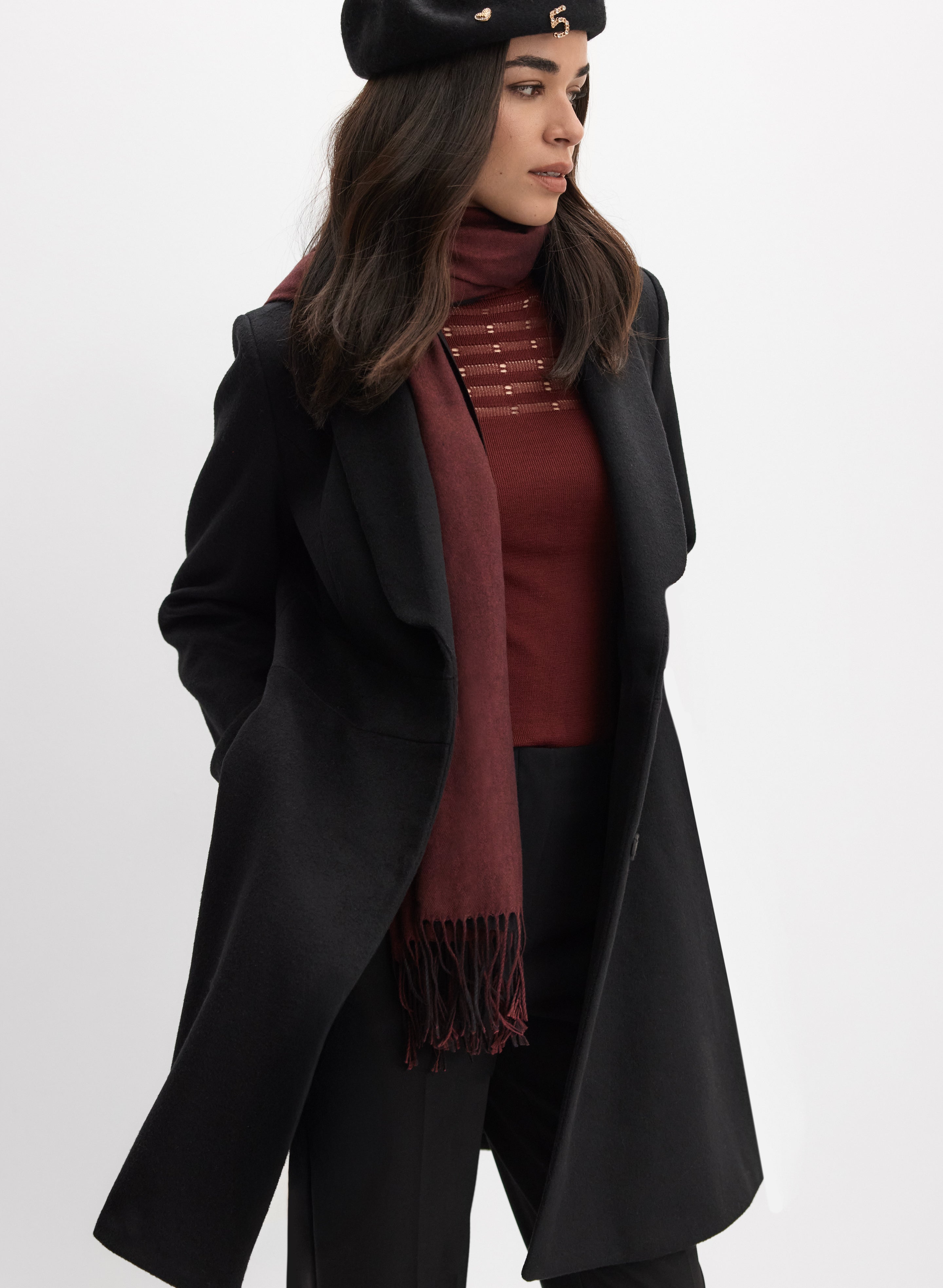 Wool-Blend Shawl Collar Coat