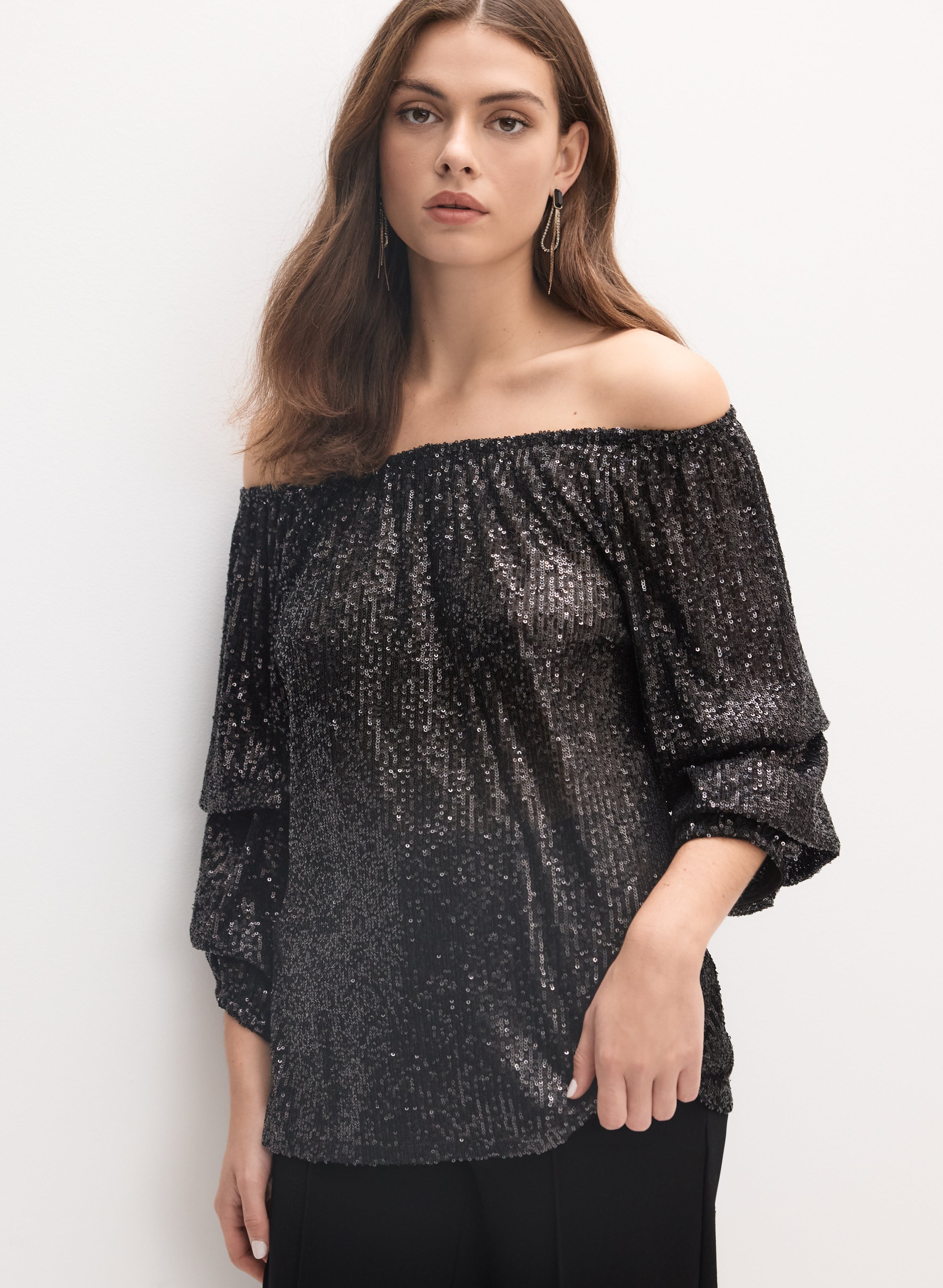 ♡PELLICULE loose offshoulder tops♡ Spriolim Women's Off Shoulder Top Ruffle Long Sleeve Chiffon