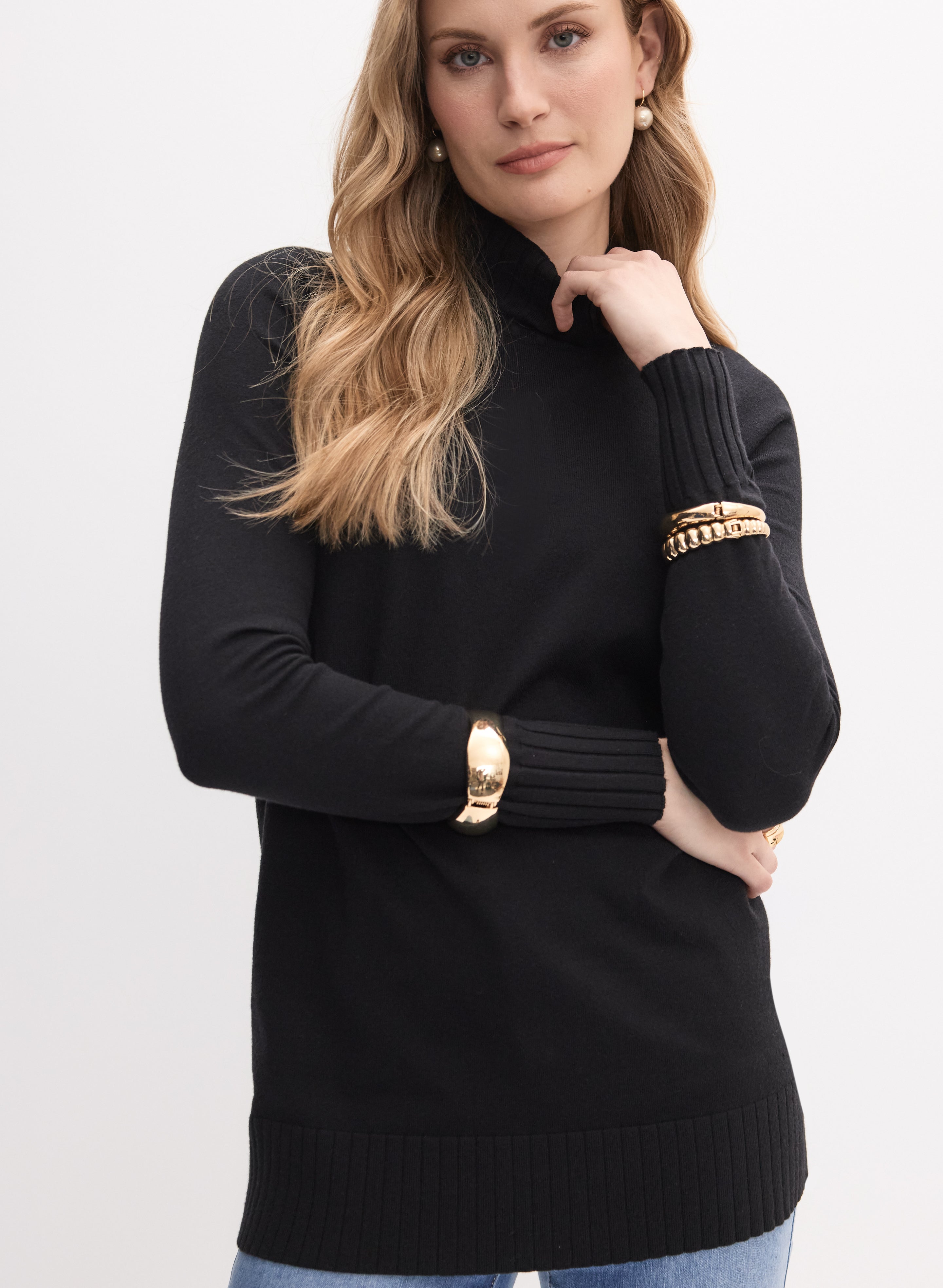 Long Slv Mock Neck Rib Sweater main image 1