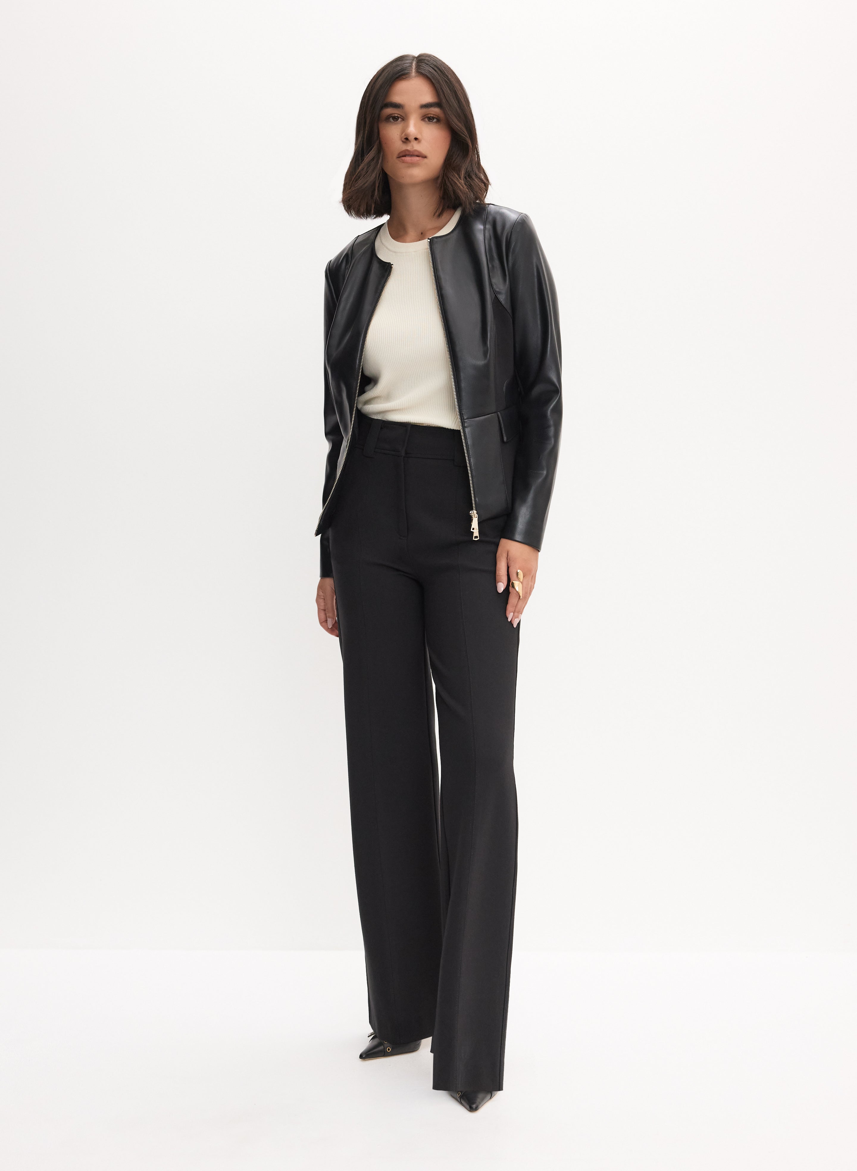 Vegan Leather Jacket & Wide Leg Pants