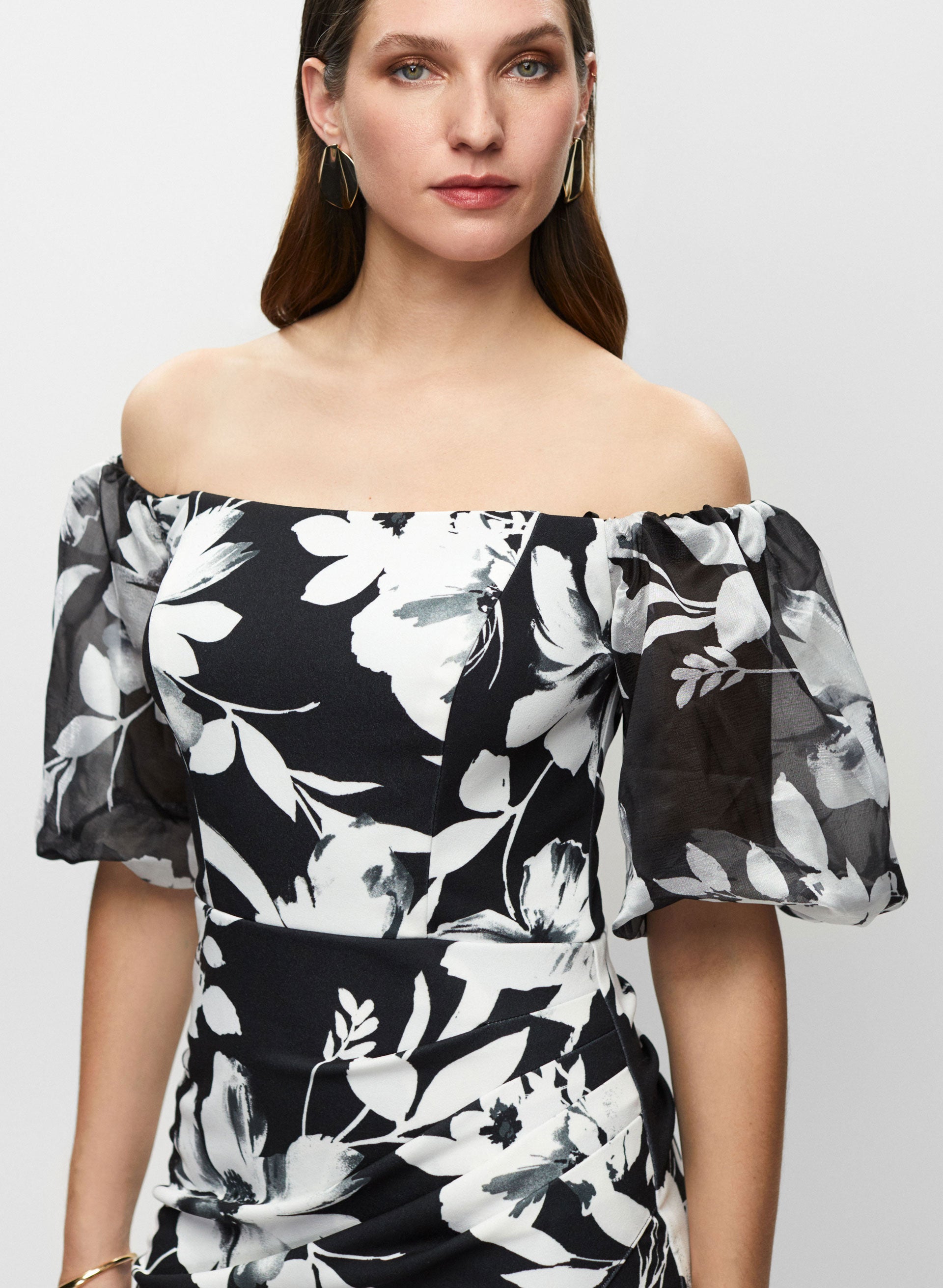 black and white floral off the shoulder dress BA Nites