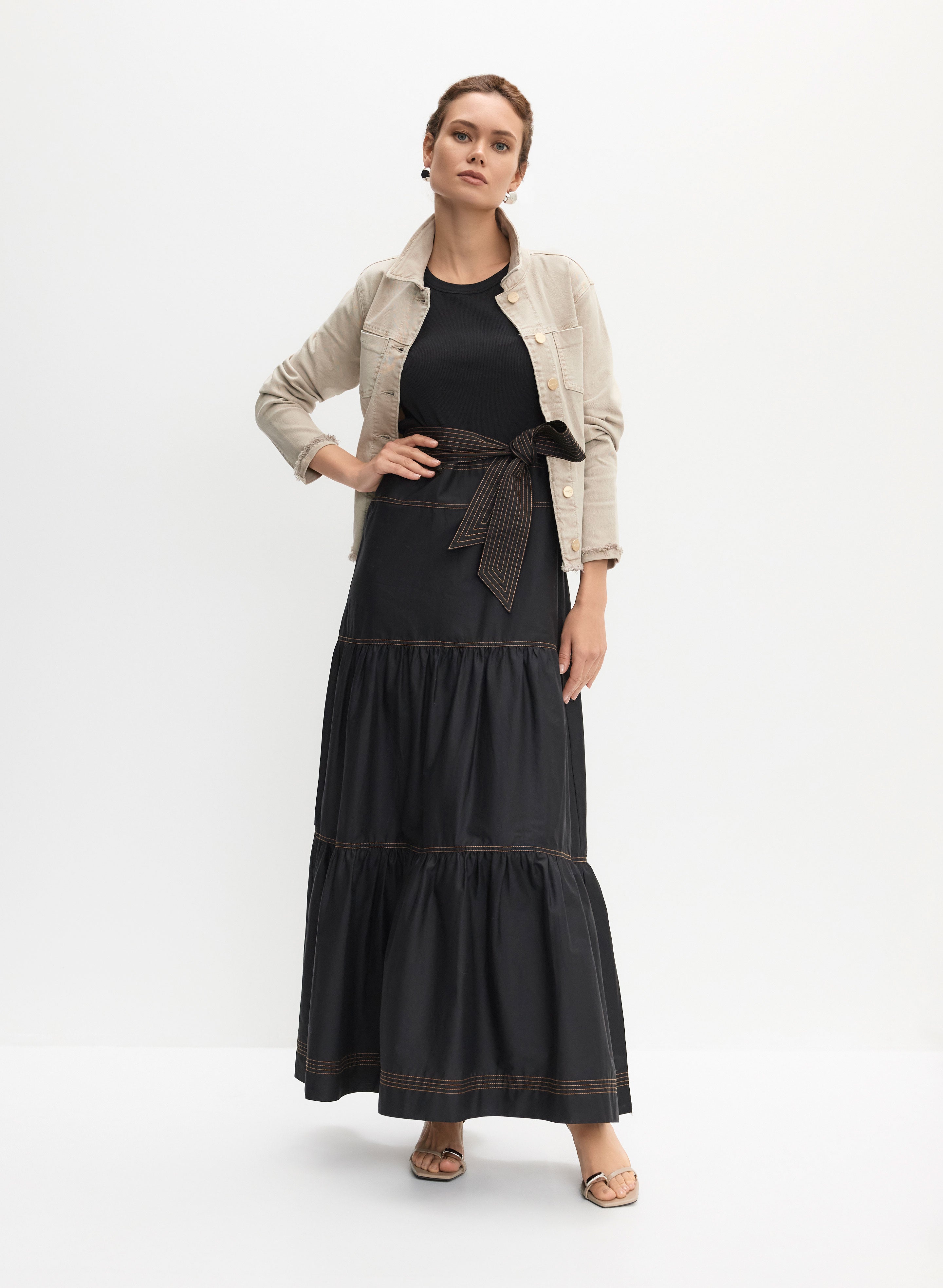 Denim Jacket & Mixed Media Maxi Dress Denim Jacket & Mixed Media Maxi Dress
