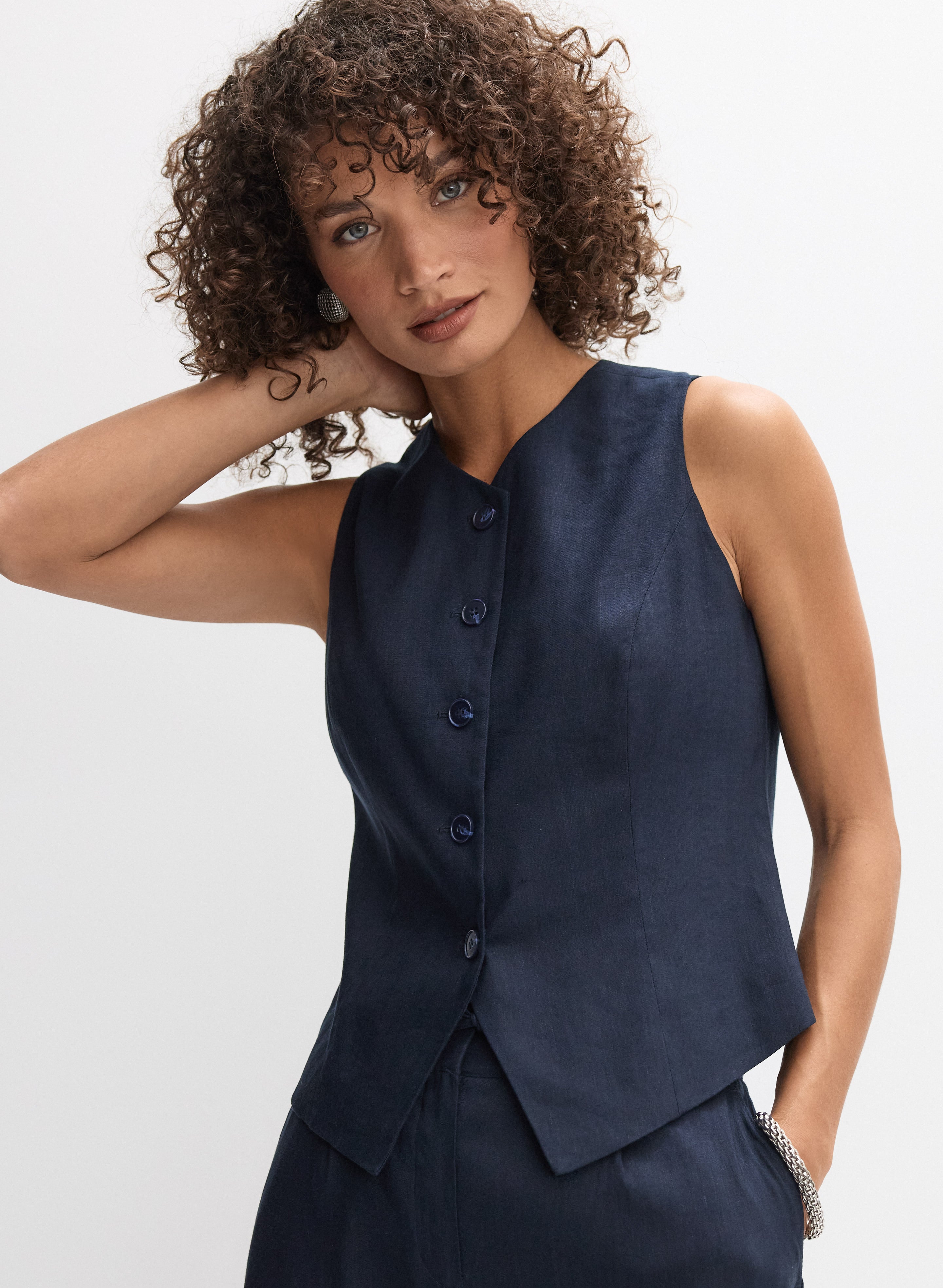 Linen-Blend Vest