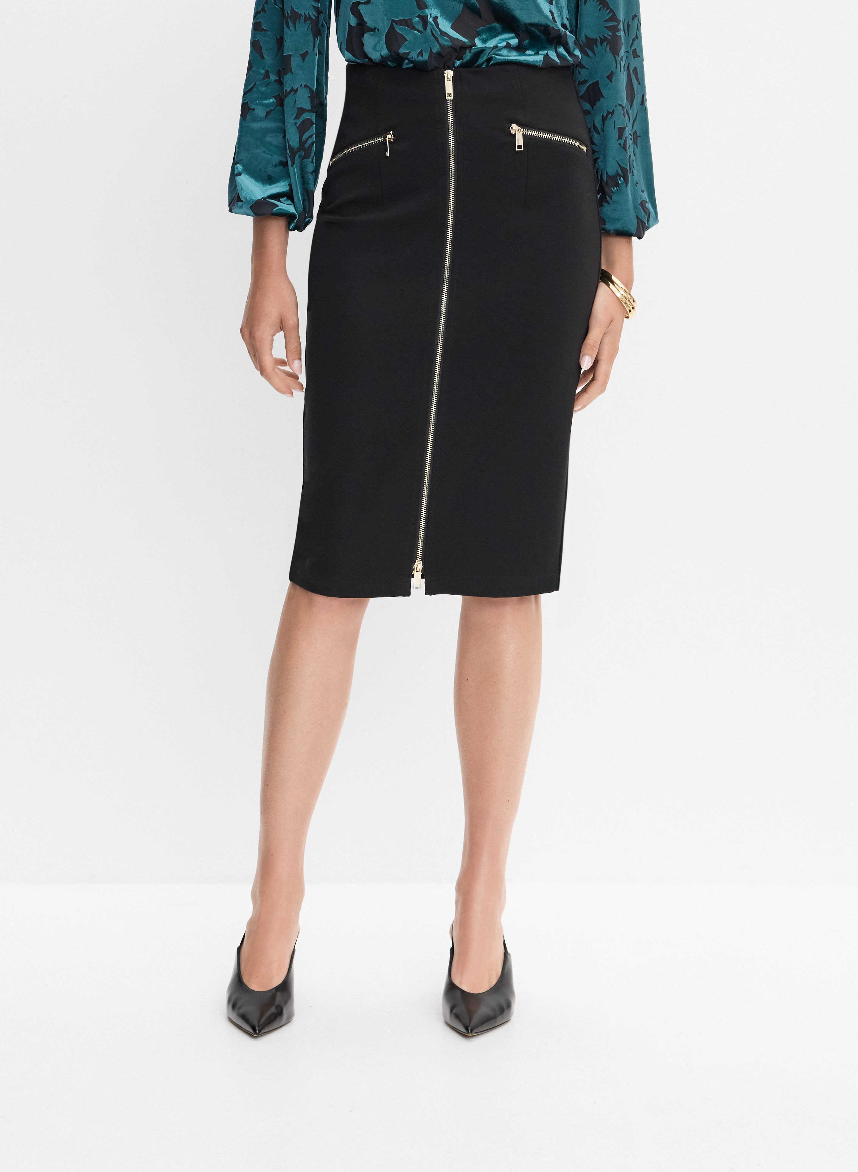 Zip-Front Pencil Skirt