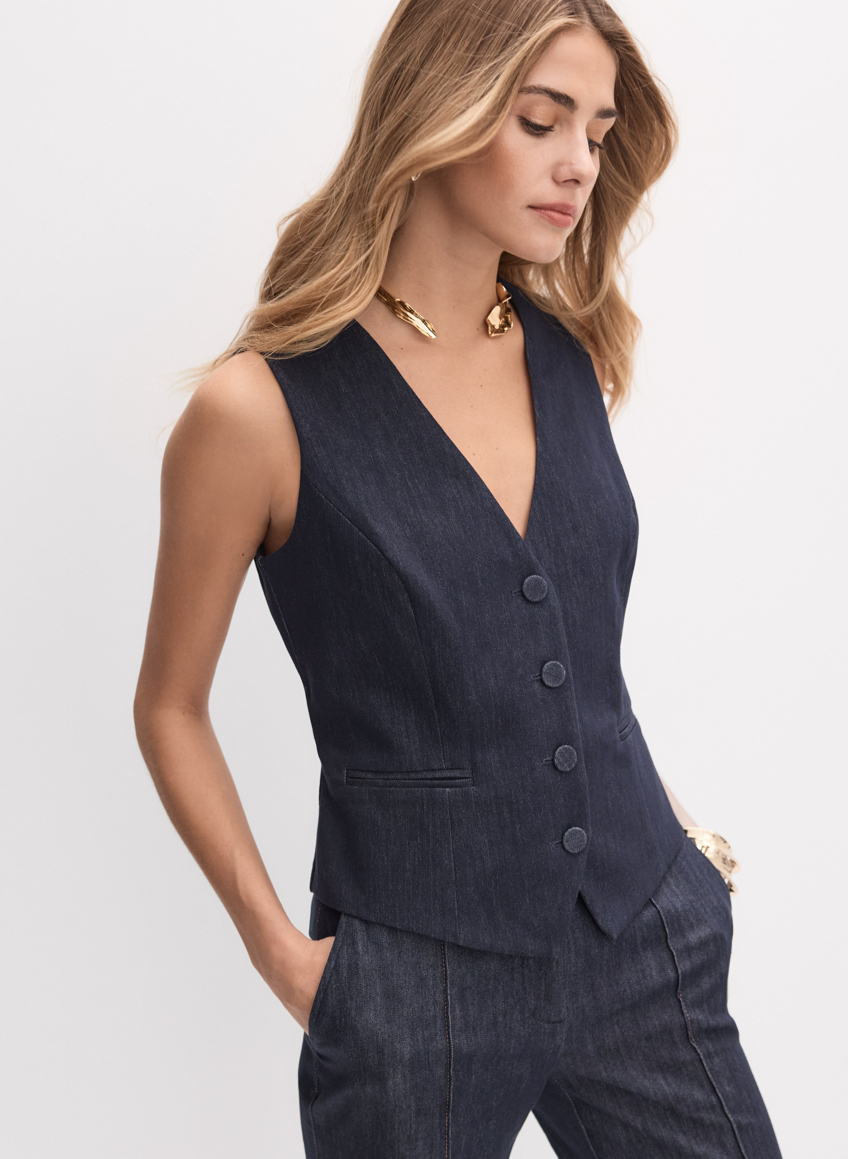Cropped Denim Vest