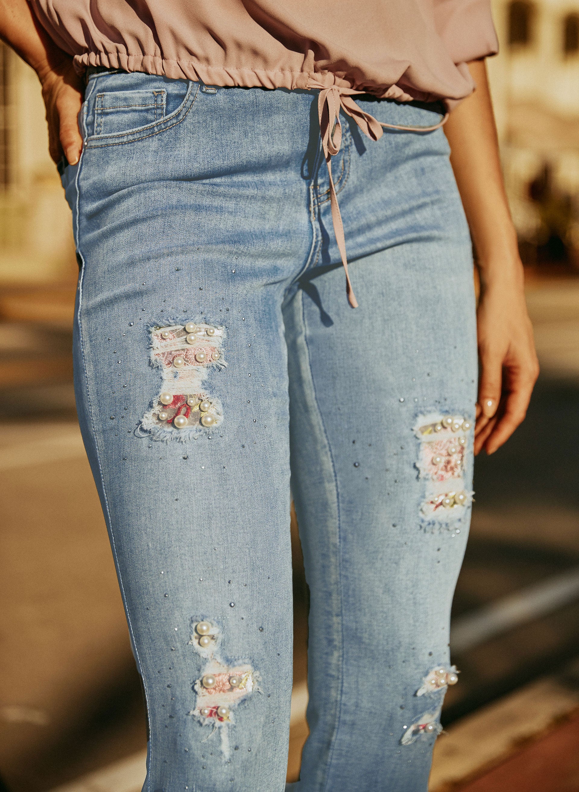 Slim Leg Embellished Jeans