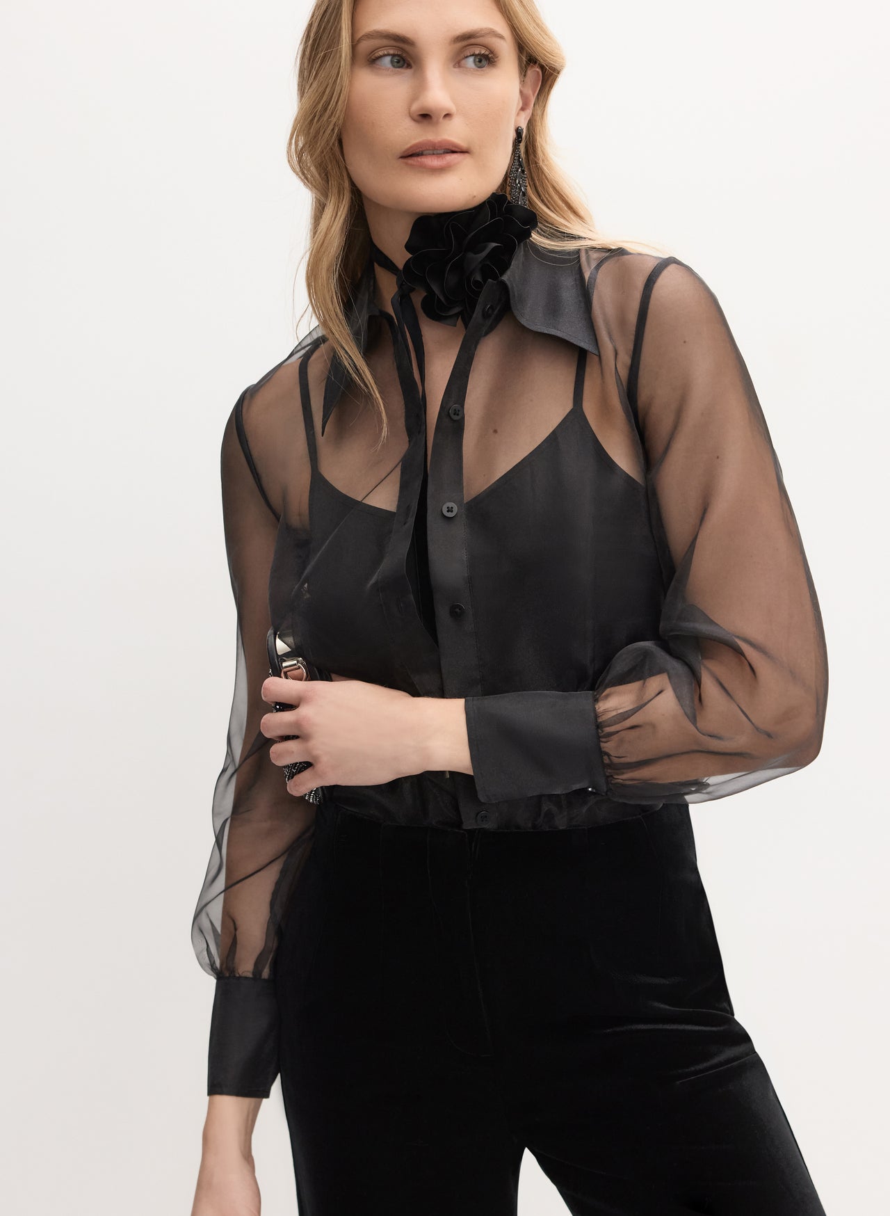 Vintage Sheer Black Organza Blouse (XL)