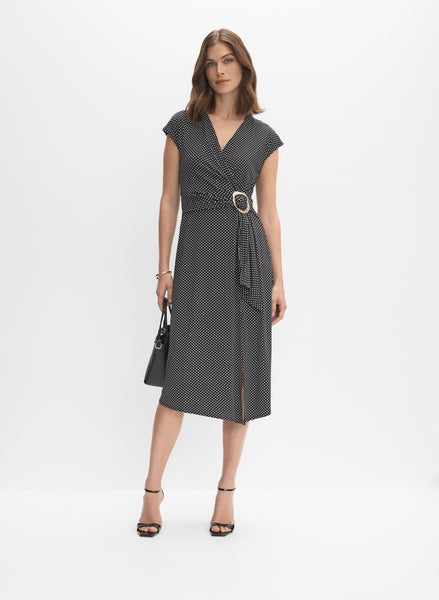 épine label tulle rib onepice black dot Joseph Ribkoff Polka-Dot Belted Dress Style 251754 | 1ère Avenue