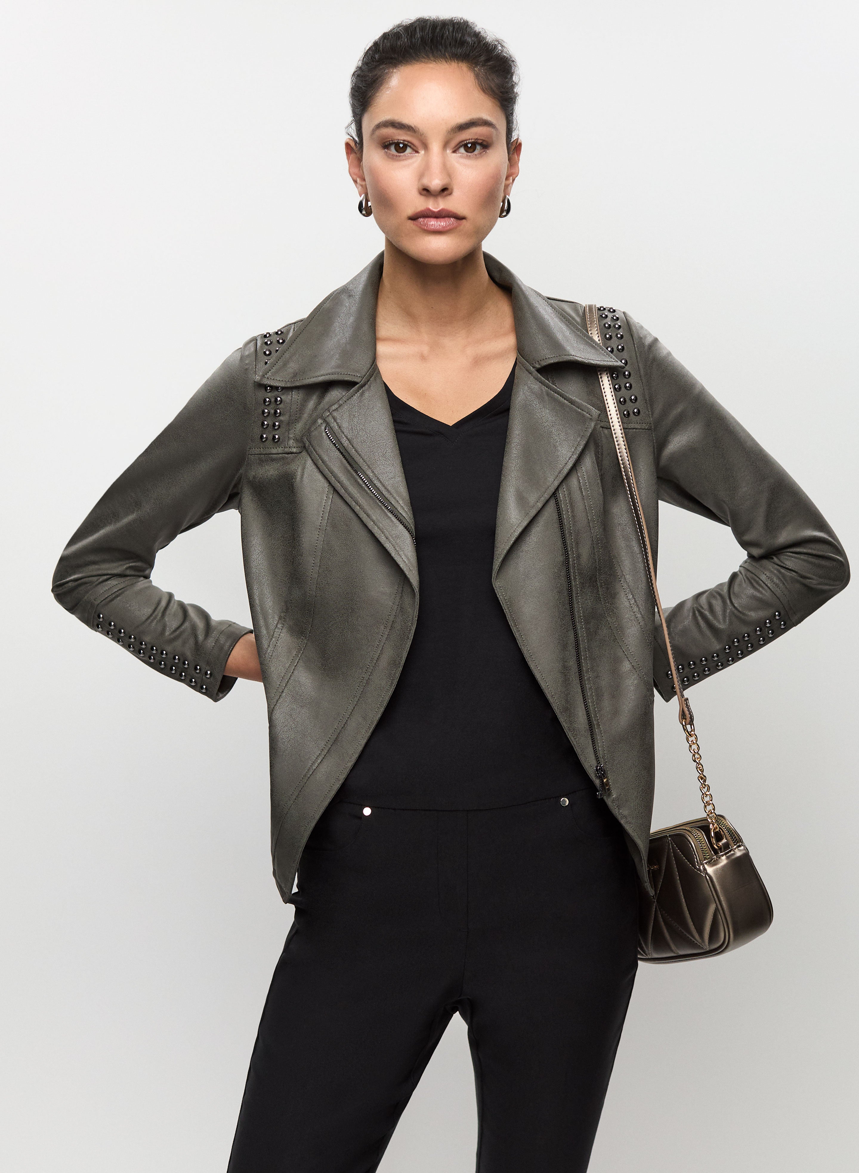 Joseph Ribkoff - Stud Embellished Vegan Leather Jacket