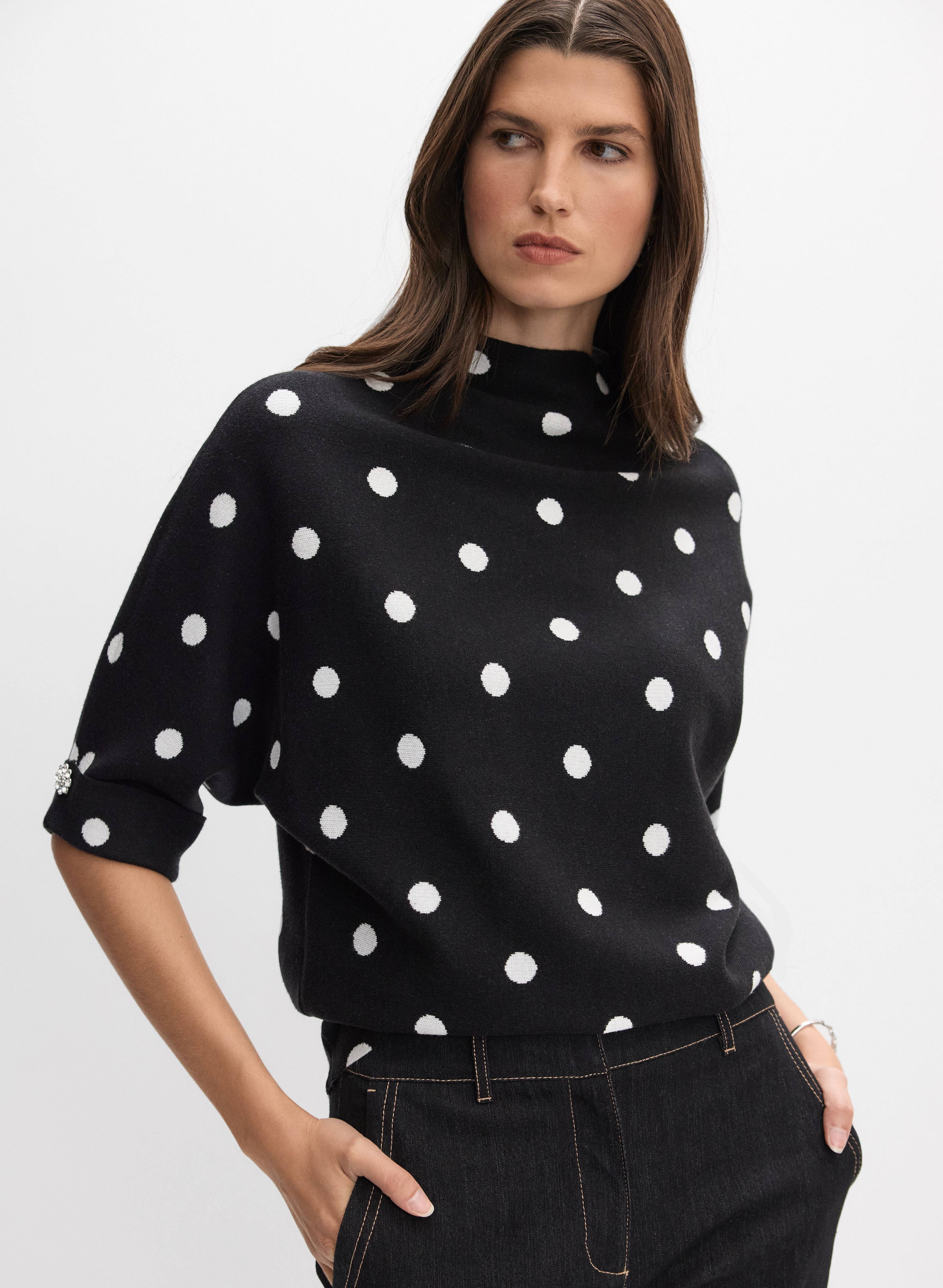 トップス room306 Random Dot Volume Tops Polka Dot Zip Top in Black - Roman Originals UK