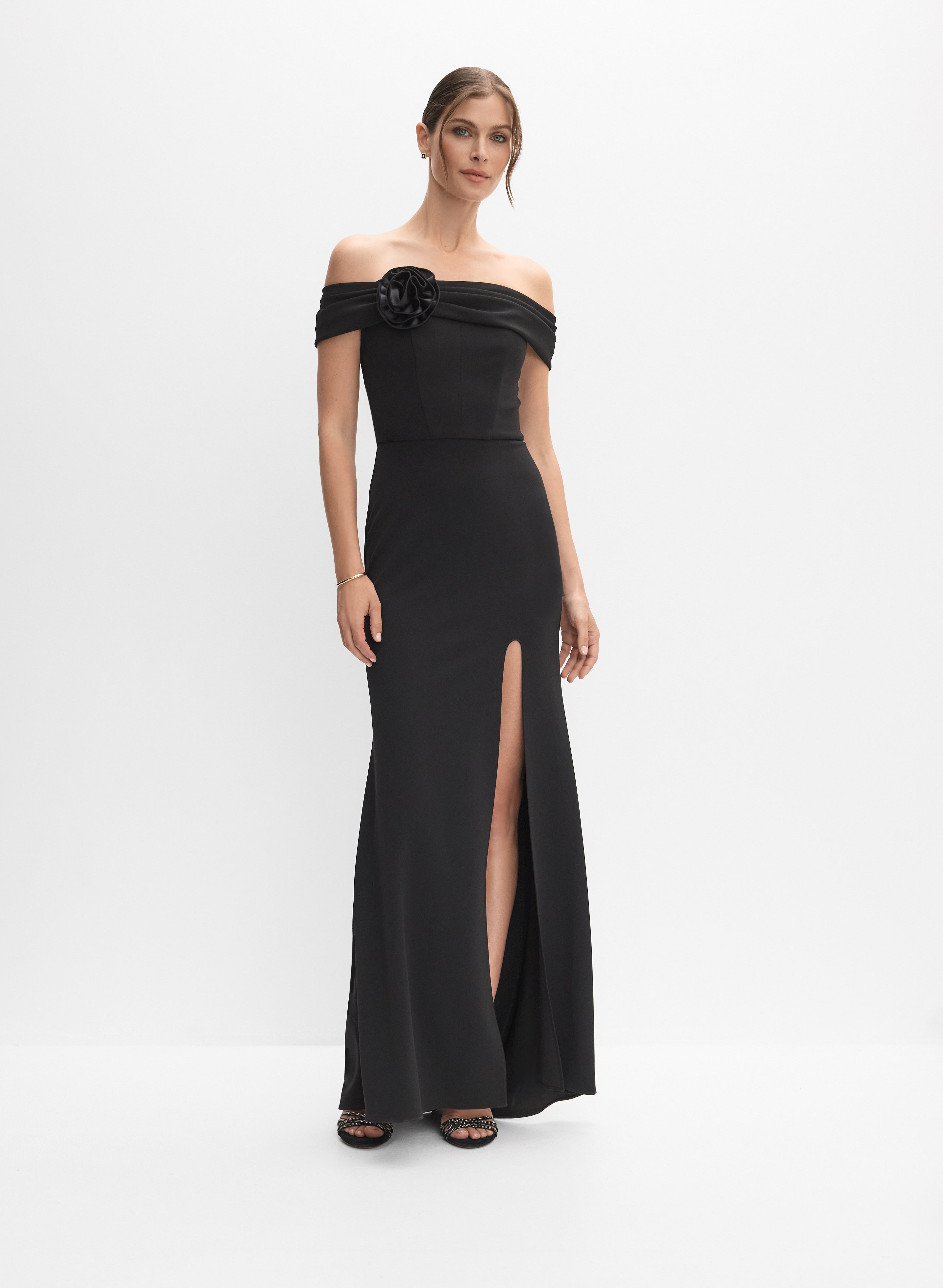 Off-Shoulder 3D Rosette Dress Off-Shoulder 3D Rosette Dress
