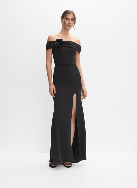 Off-Shoulder 3D Rosette Dress