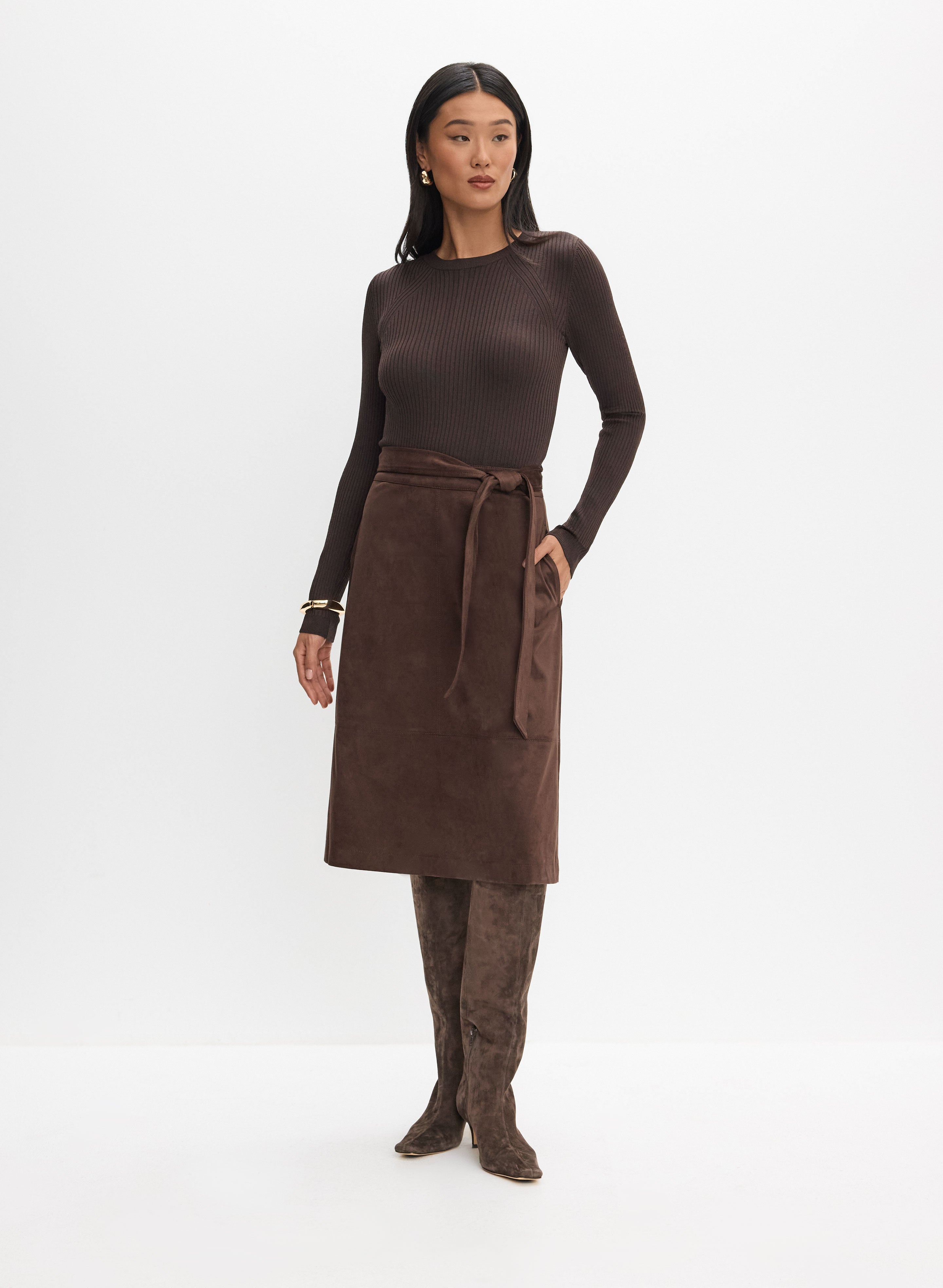 chinese dress ladies Faux-Suede Illusion Dress