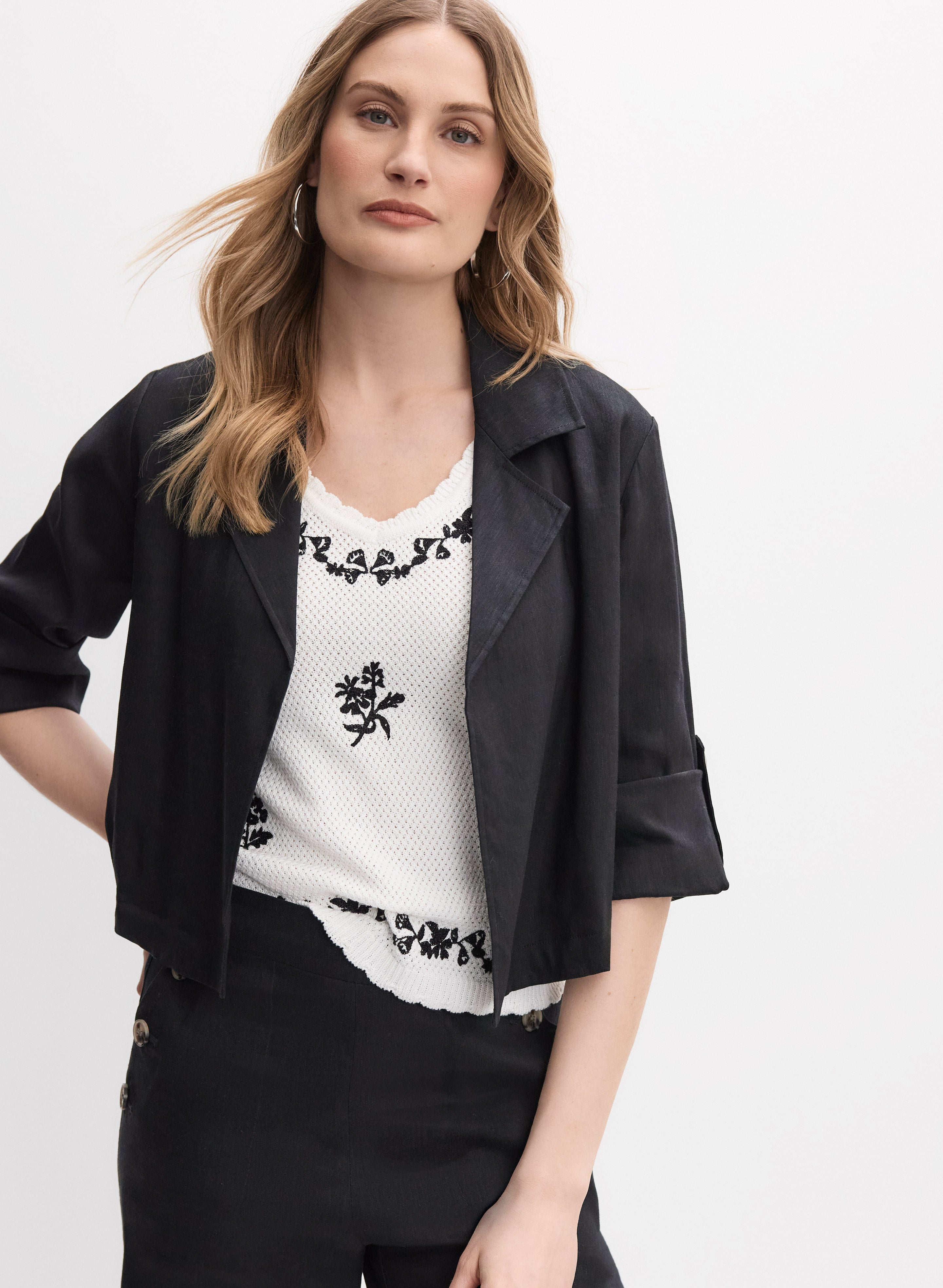 ジャケット・アウター melt the lady cropped line jacket 1 Cropped Linen-Blend Jacket