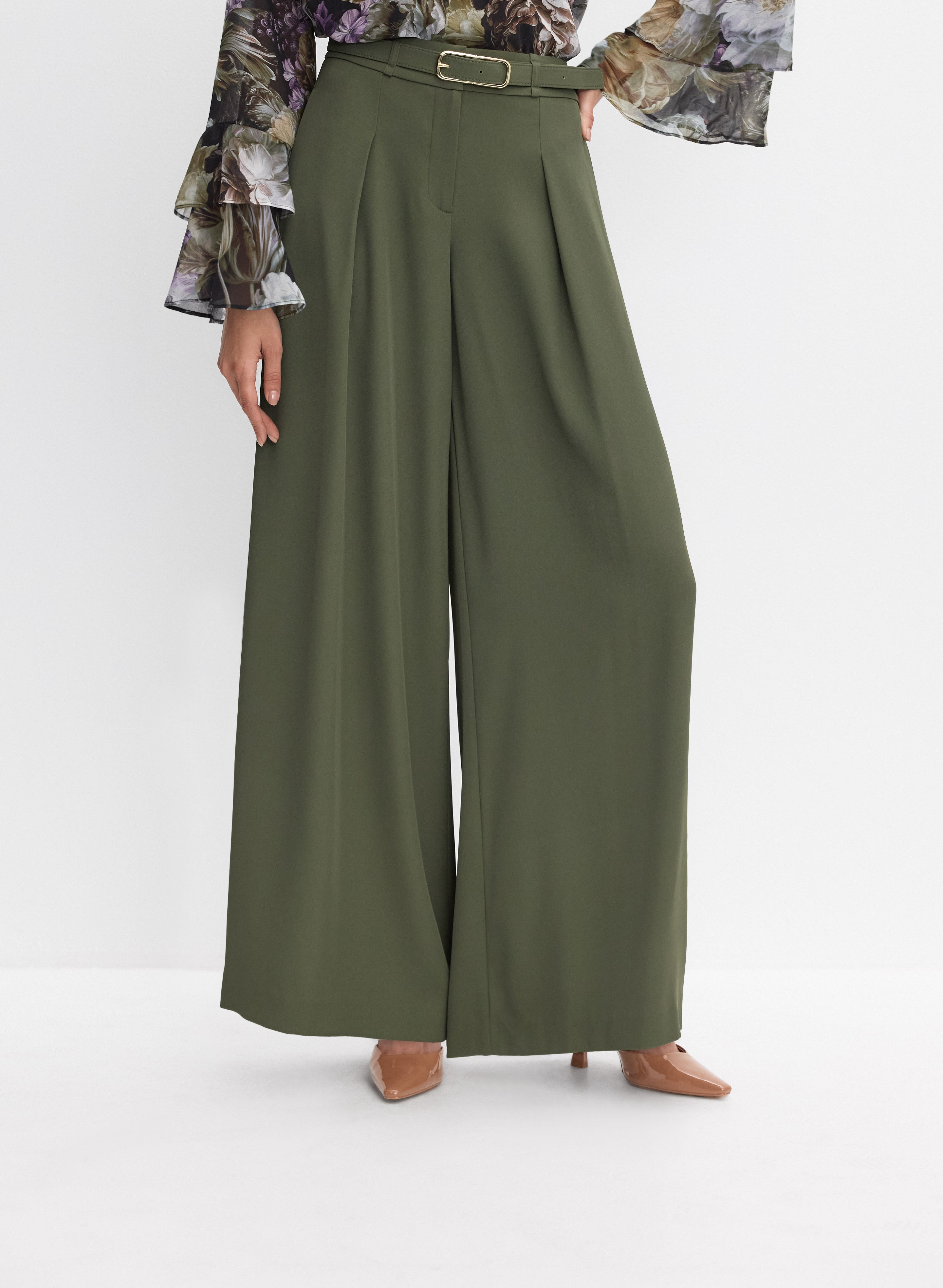 パンツ [3] Kapital Wrap belted wide pants Olive Wide-Leg Belted Pants