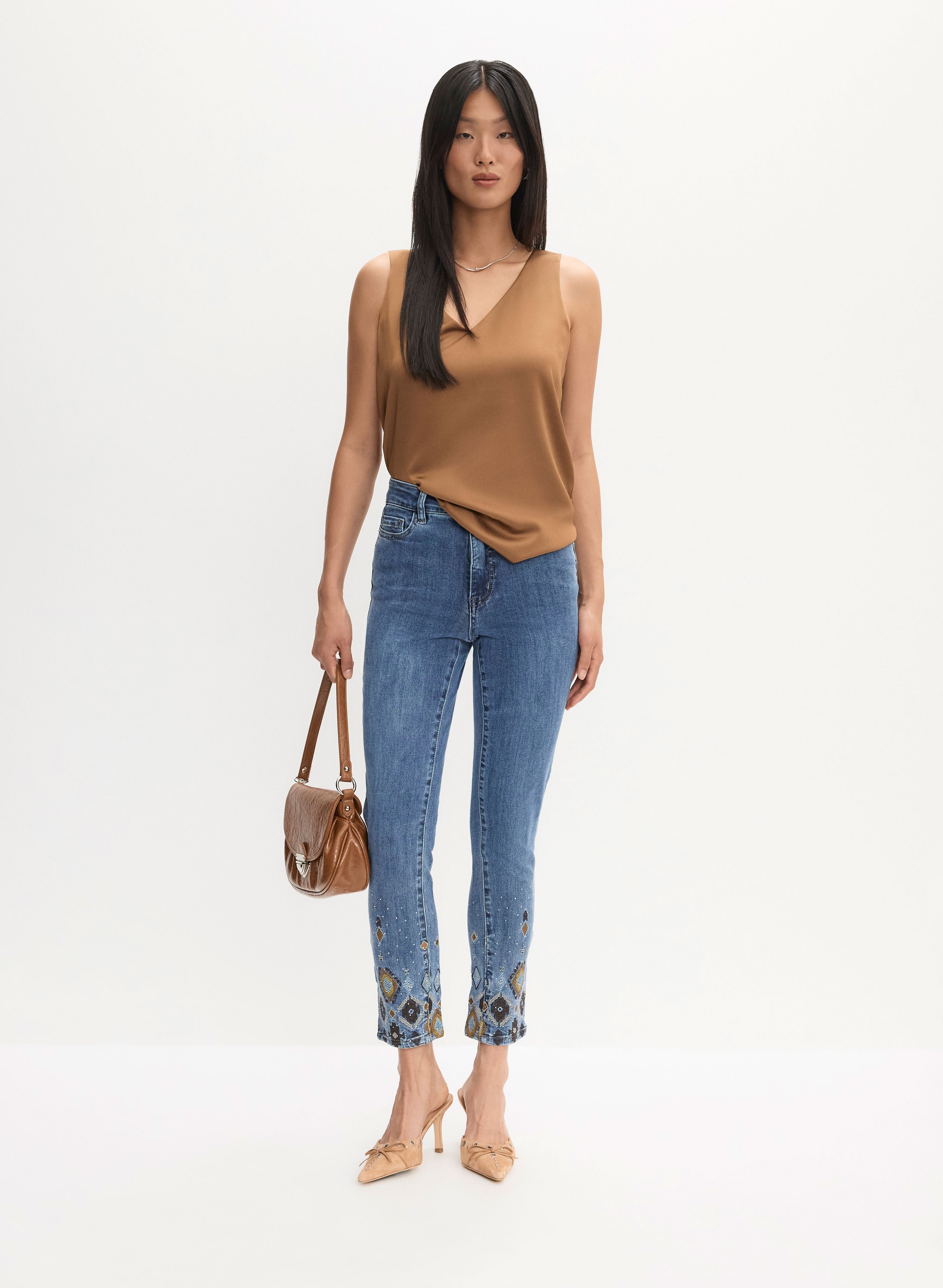 Pearl Detail Straight Leg Jeans