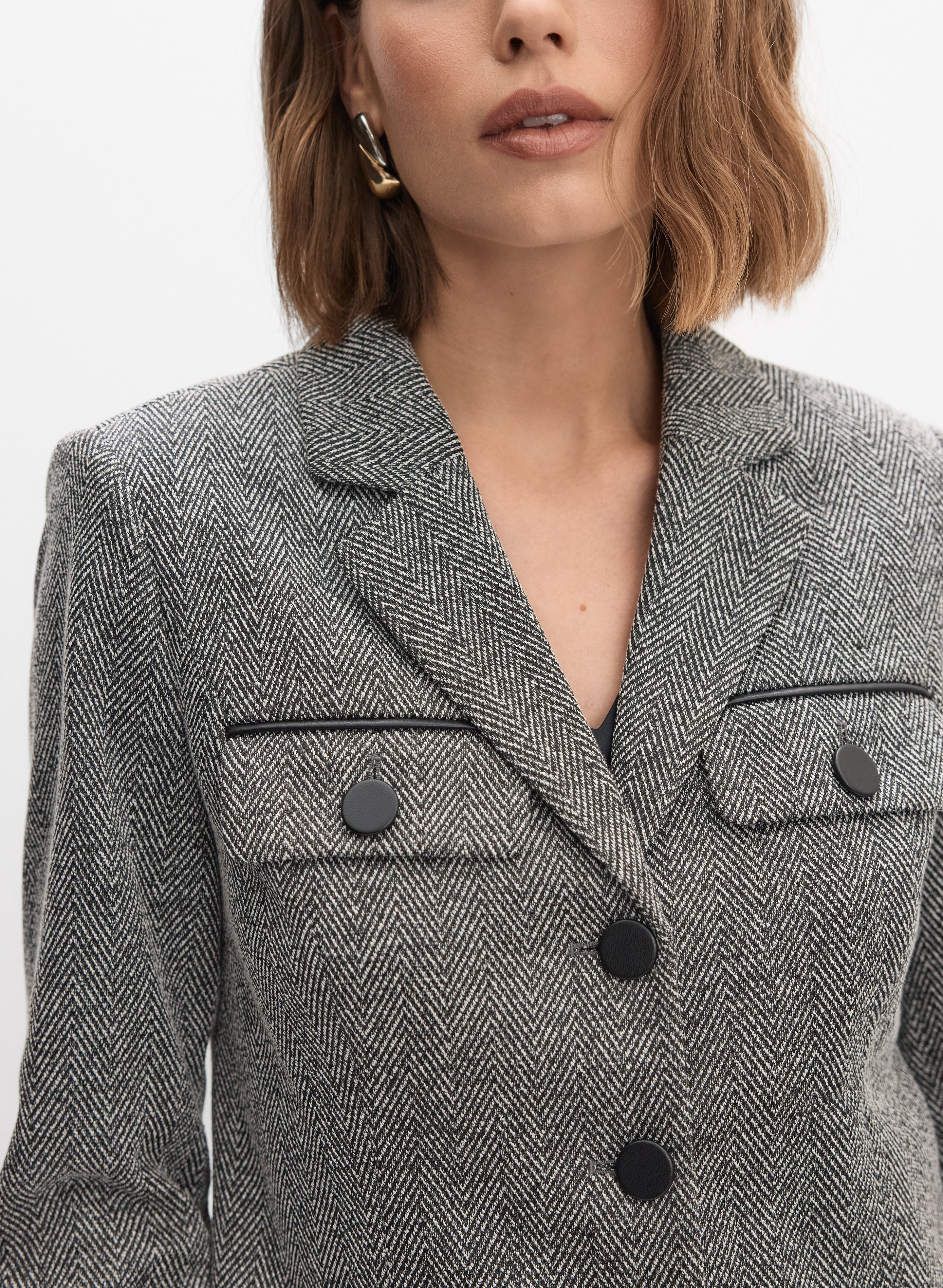 Cropped Herringbone Jacket