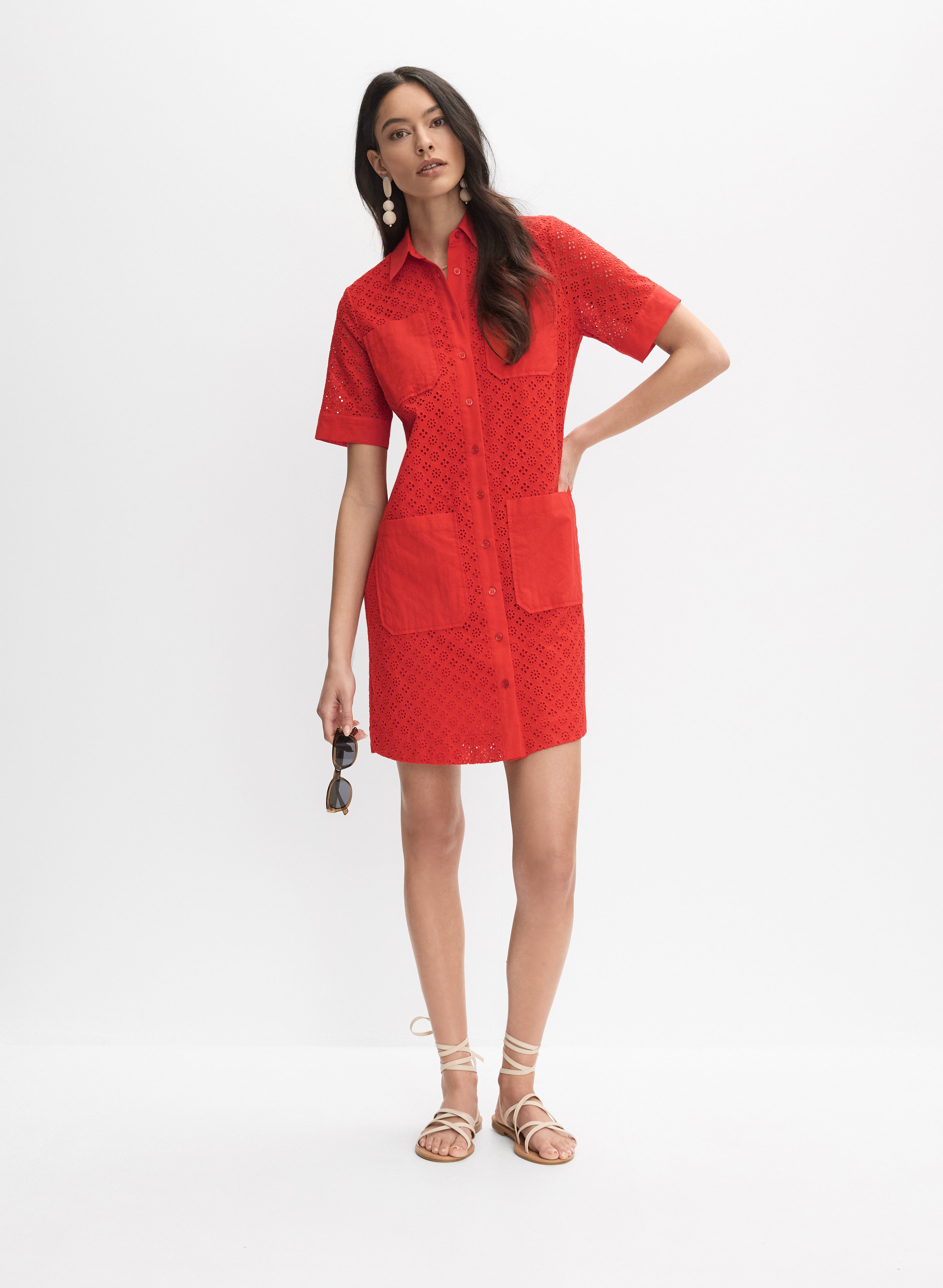 Eyelet Embroidered Shirt Dress Eyelet Embroidered Shirt Dress