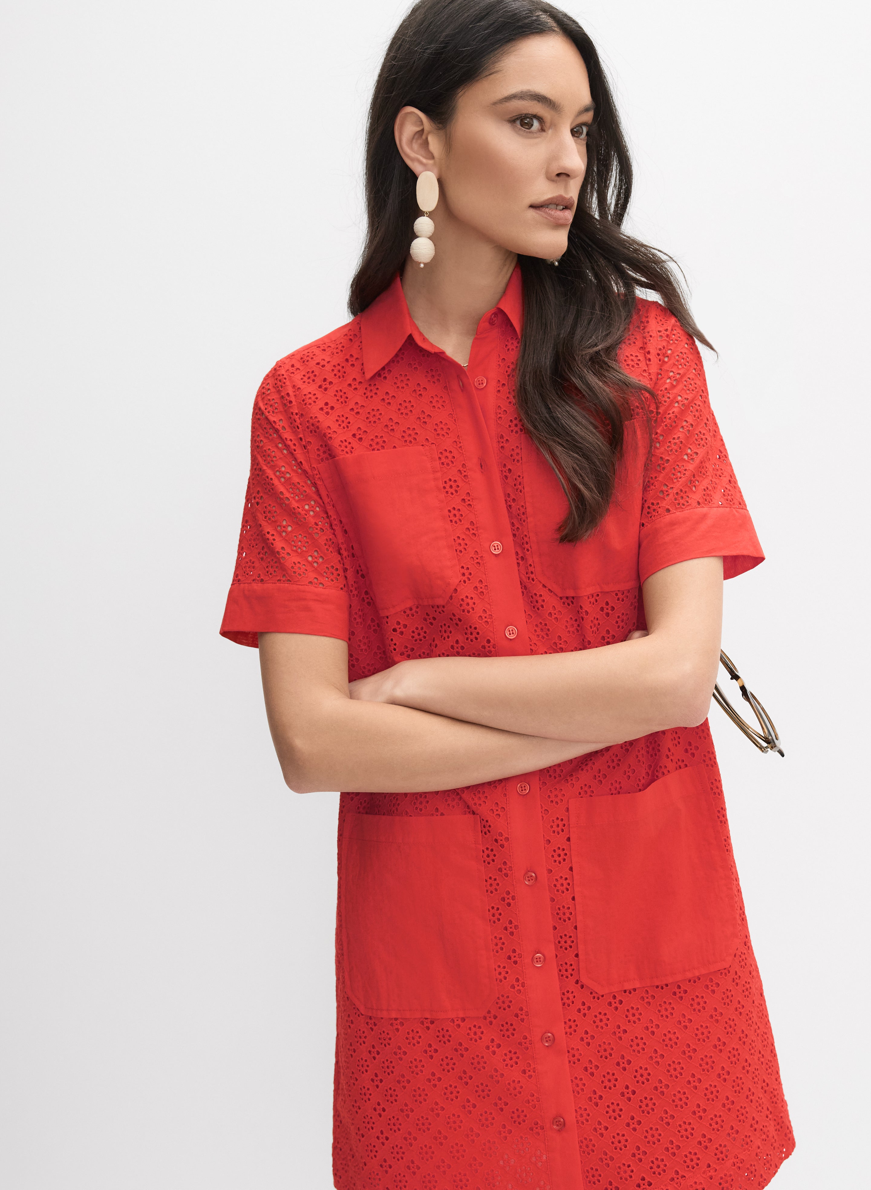 Eyelet Embroidered Shirt Dress