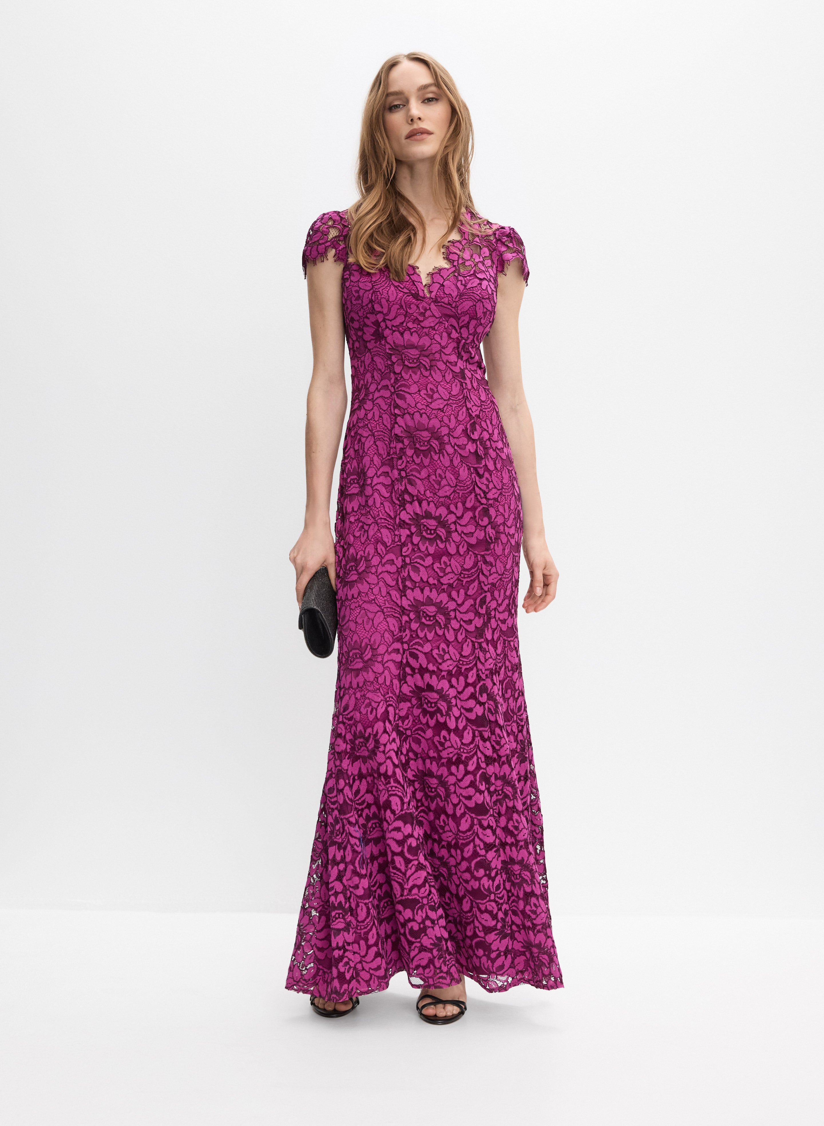chinese dress ladies Raspberry Pink Long Glitter Prom Dress with Ruffles Raspberry / 000