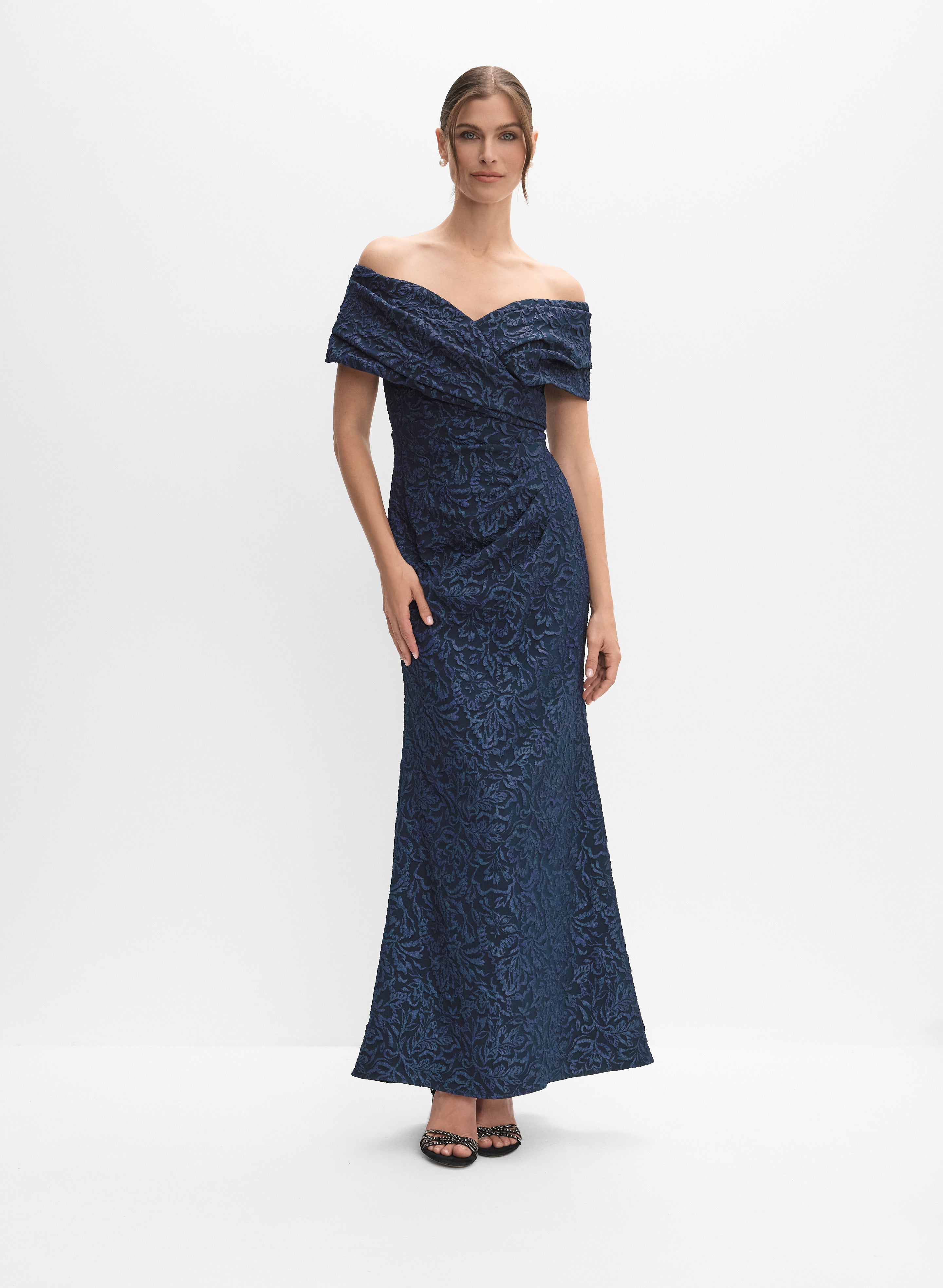 【最終値下げ】Shoulder ribbon jacquard dress Off-The-Shoulder Jacquard Dress