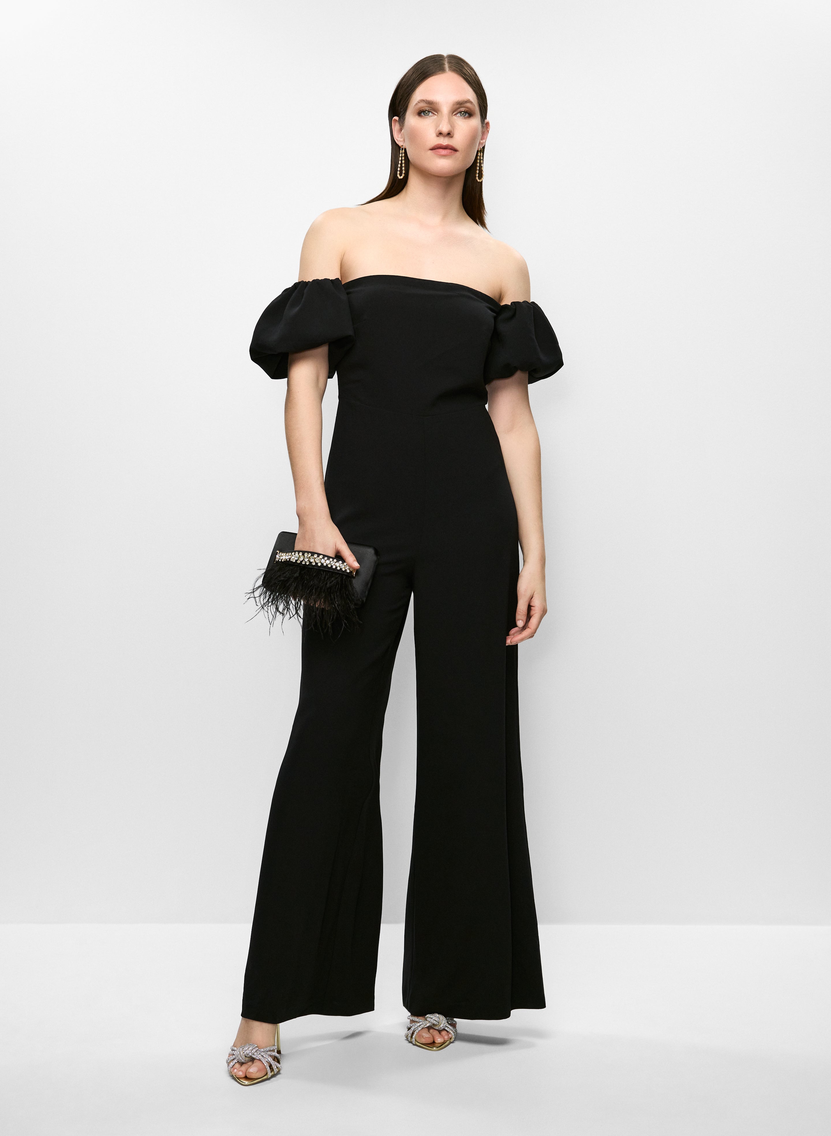 Puff Sleeve Off The Shoulder Jumpsuit