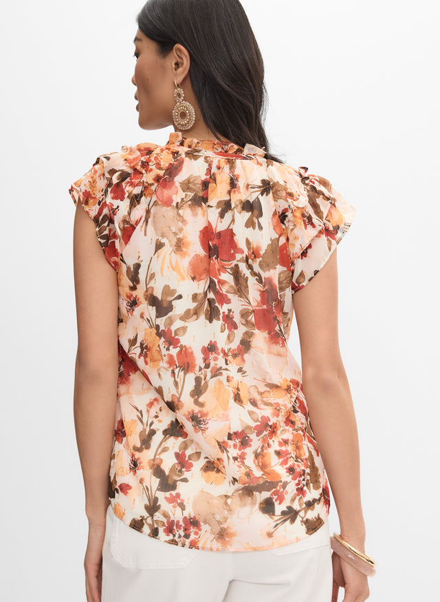 Lei Floral-Yoked Chiffon Blouse, Mix