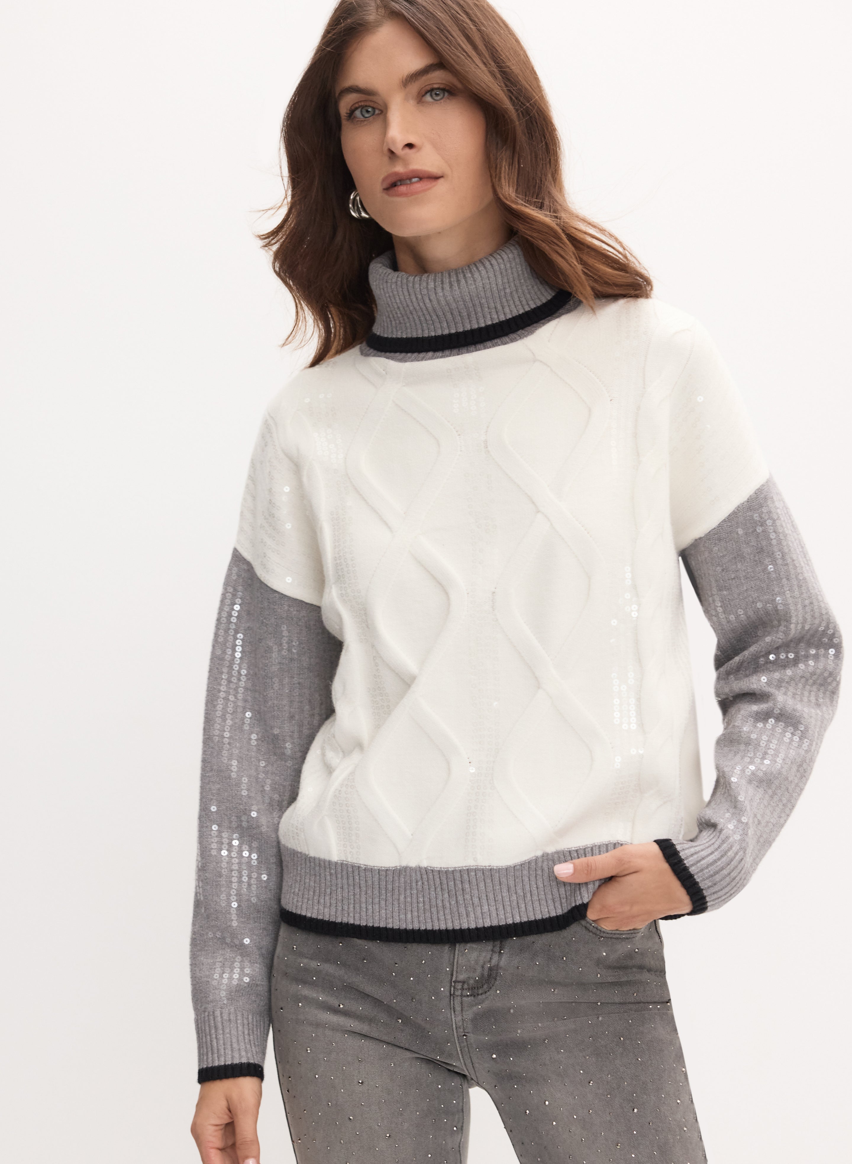 Sequined Sweater Knit Turtleneck Sheath Dress 254932 main image 0