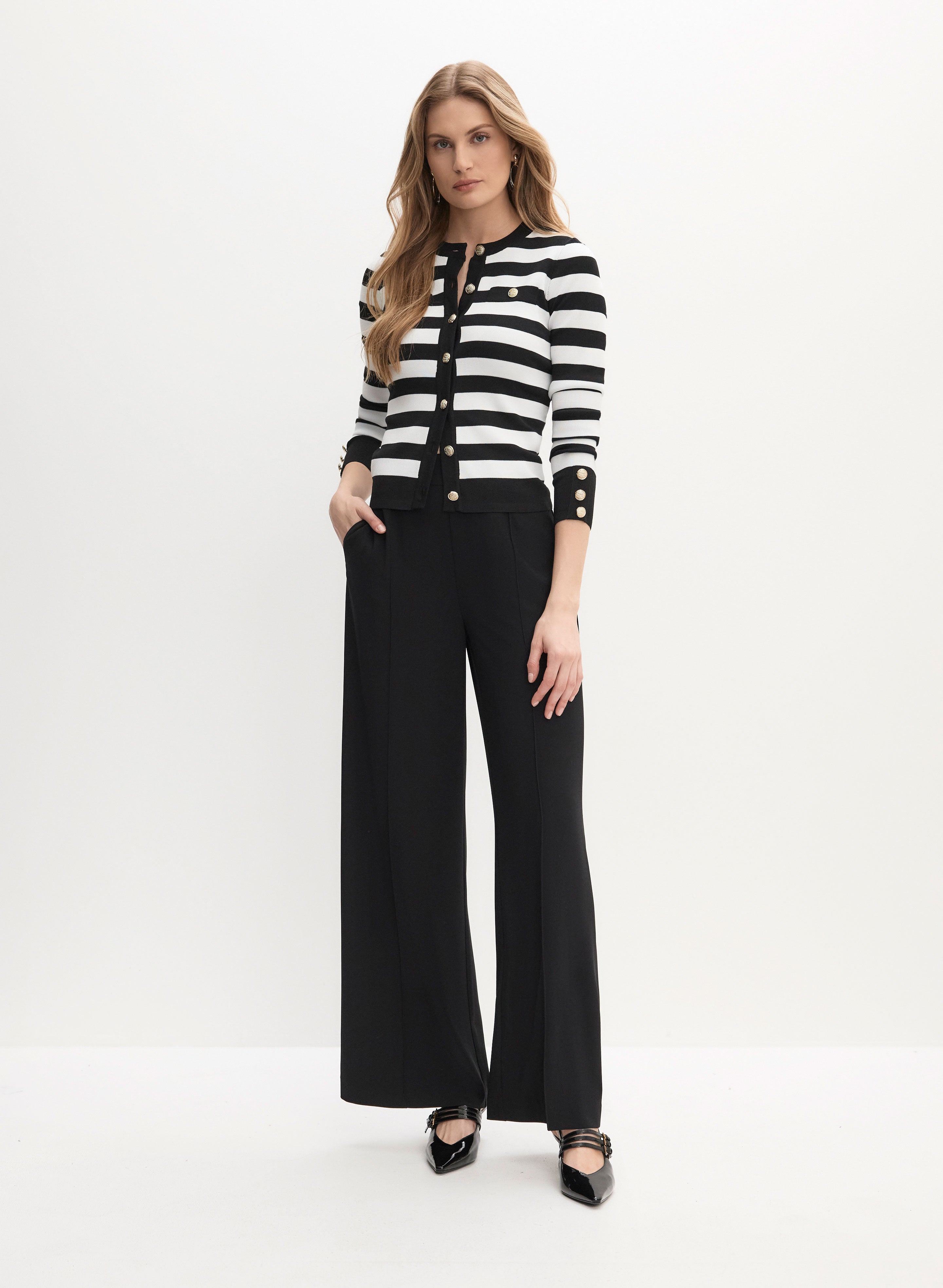 Striped Button-Front Sweater