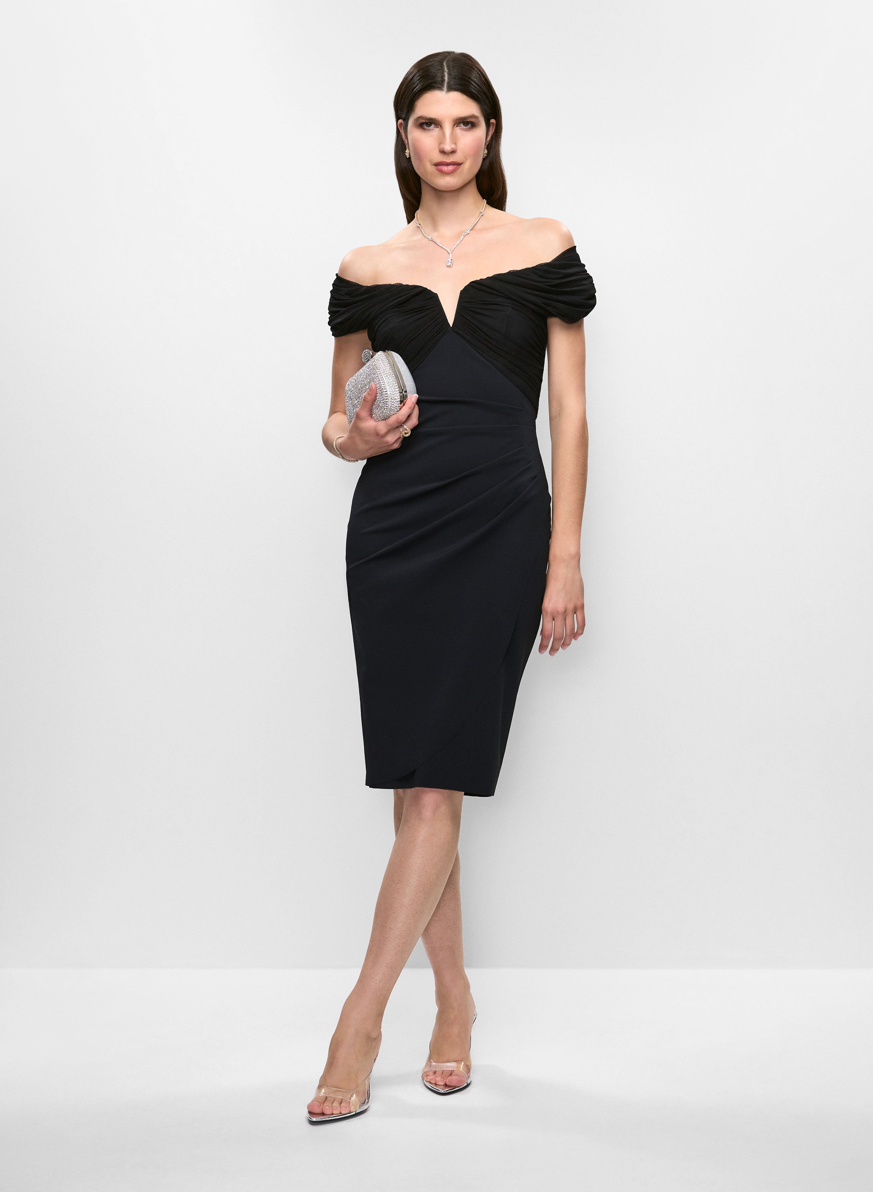 Betsy & Adam - Mesh Insert Off-the-Shoulder Dress Betsy & Adam - Mesh Insert Off-the-Shoulder Dress