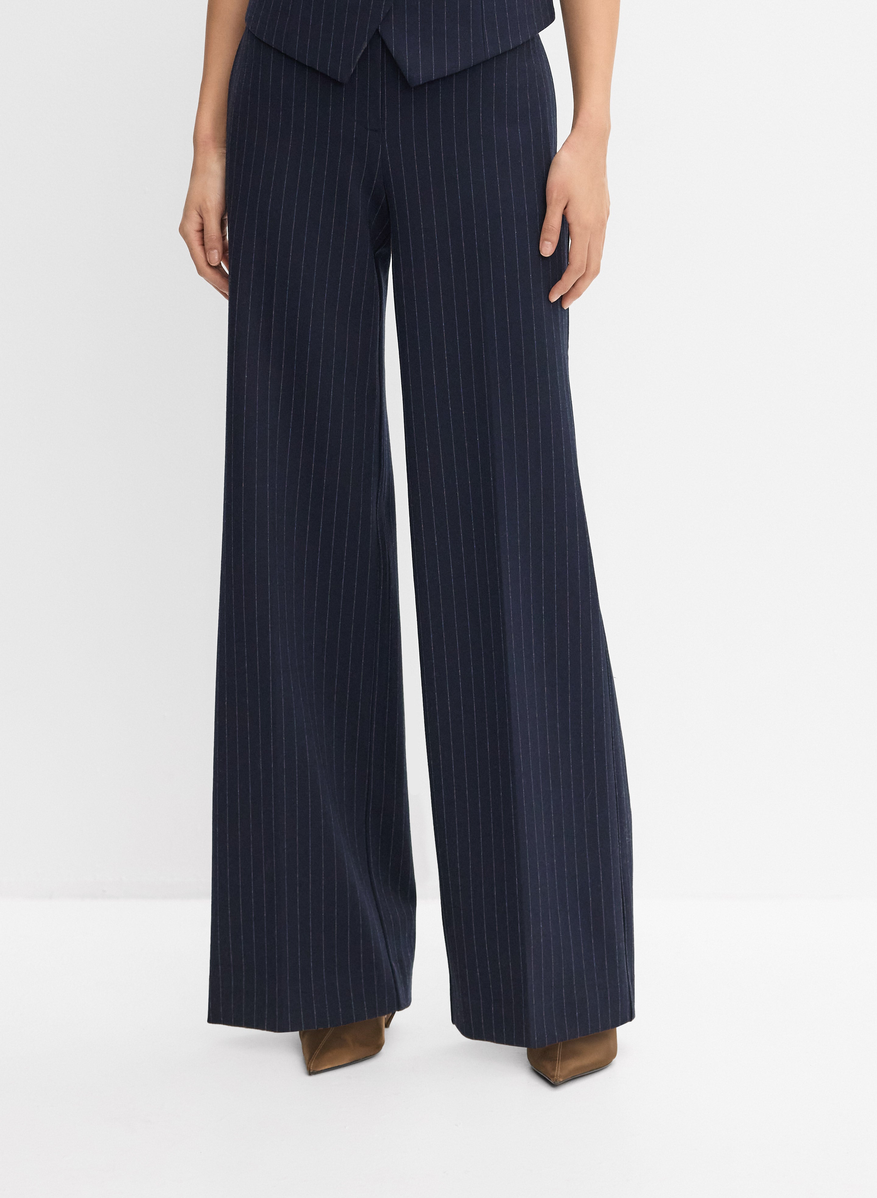 Pinstripe Wide-Leg Pants
