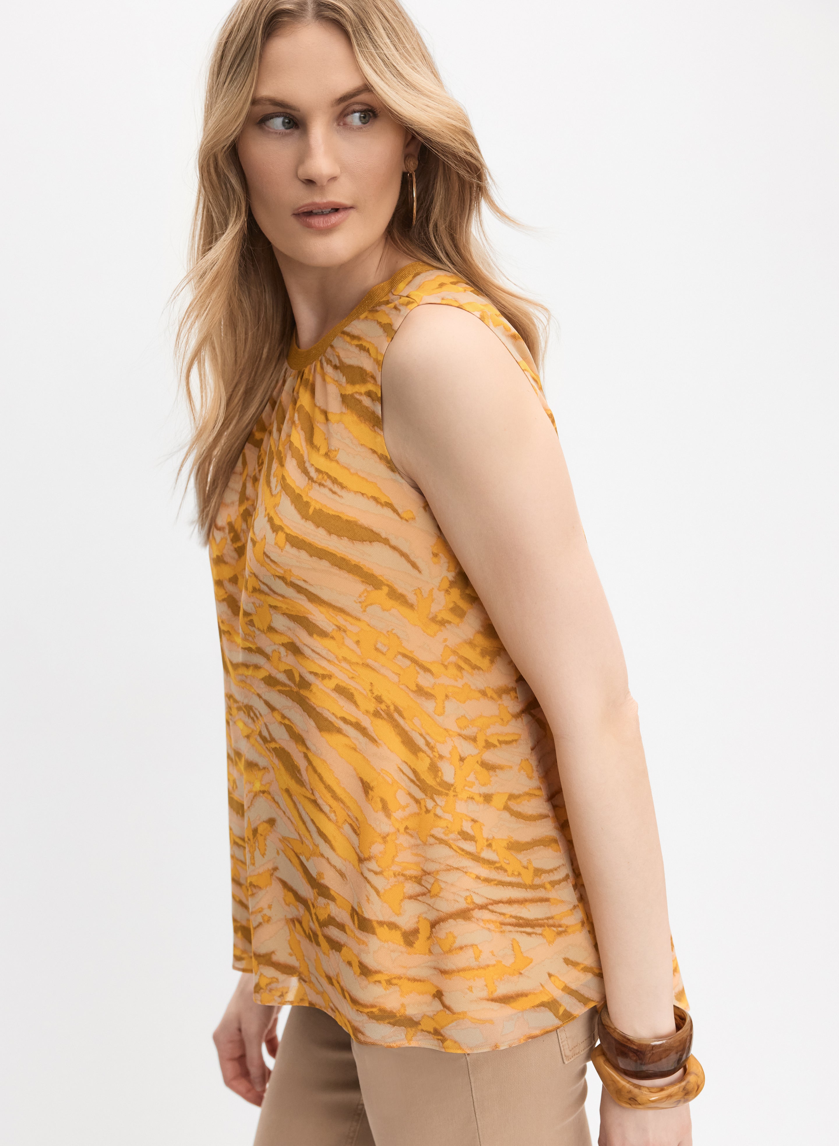 Striped Sleeveless Blouse  Yellow Pattern Side 1