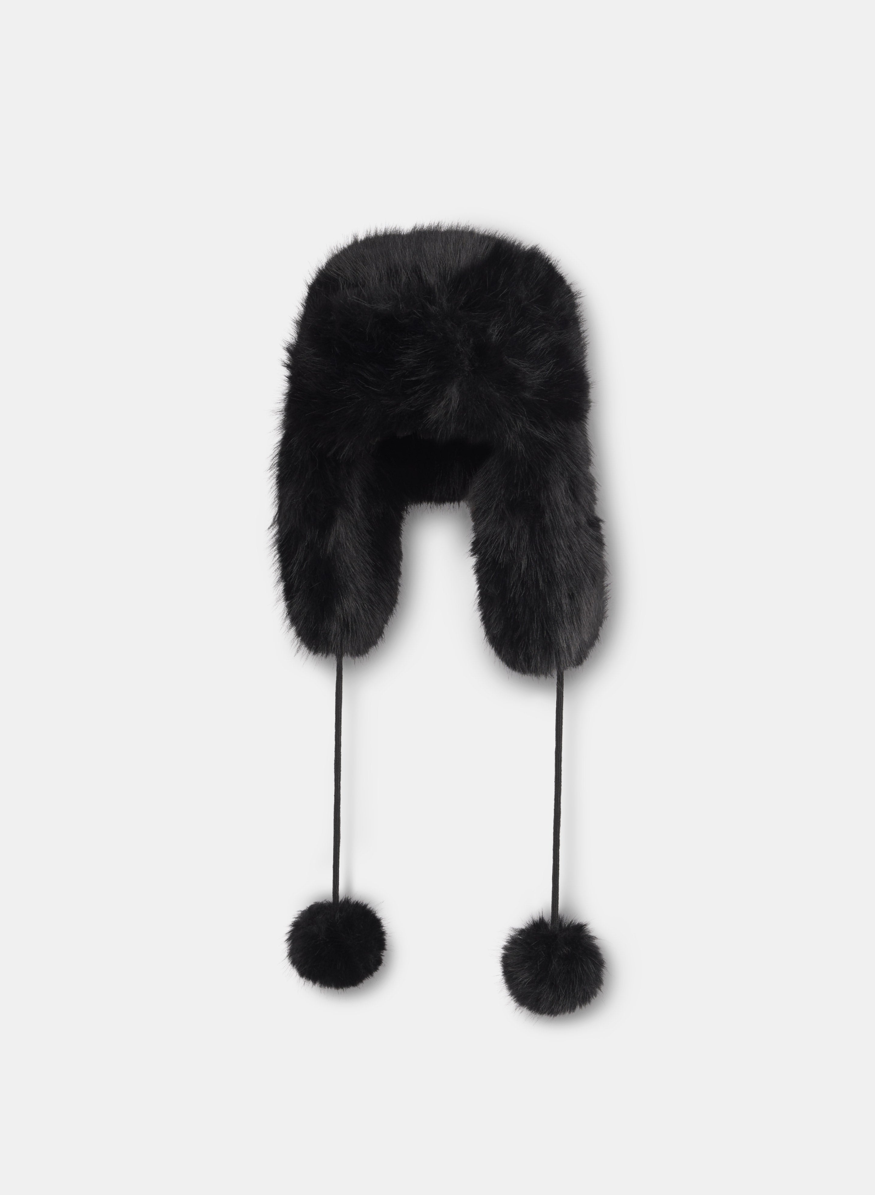 Winter Hat Fur Trapper Hat Womens Black Faux Fur Trapper Hat Jaded