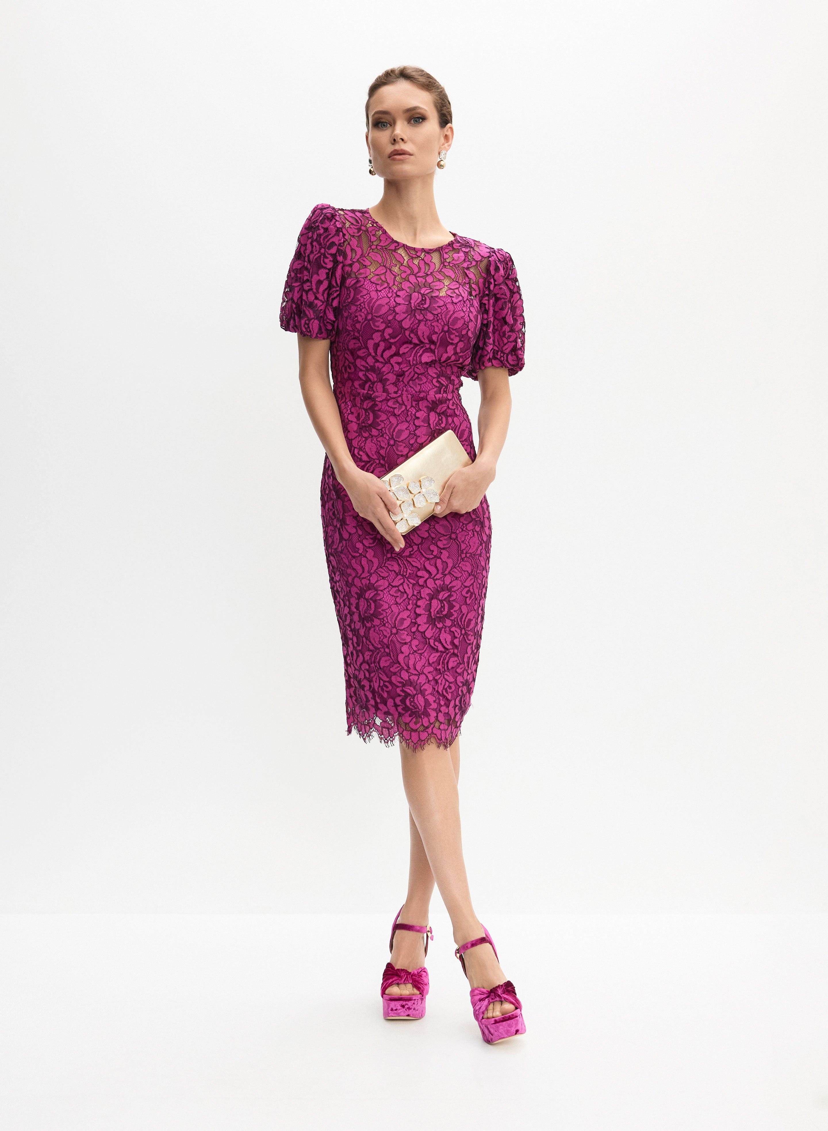 Purple puff sleeve dress best sale