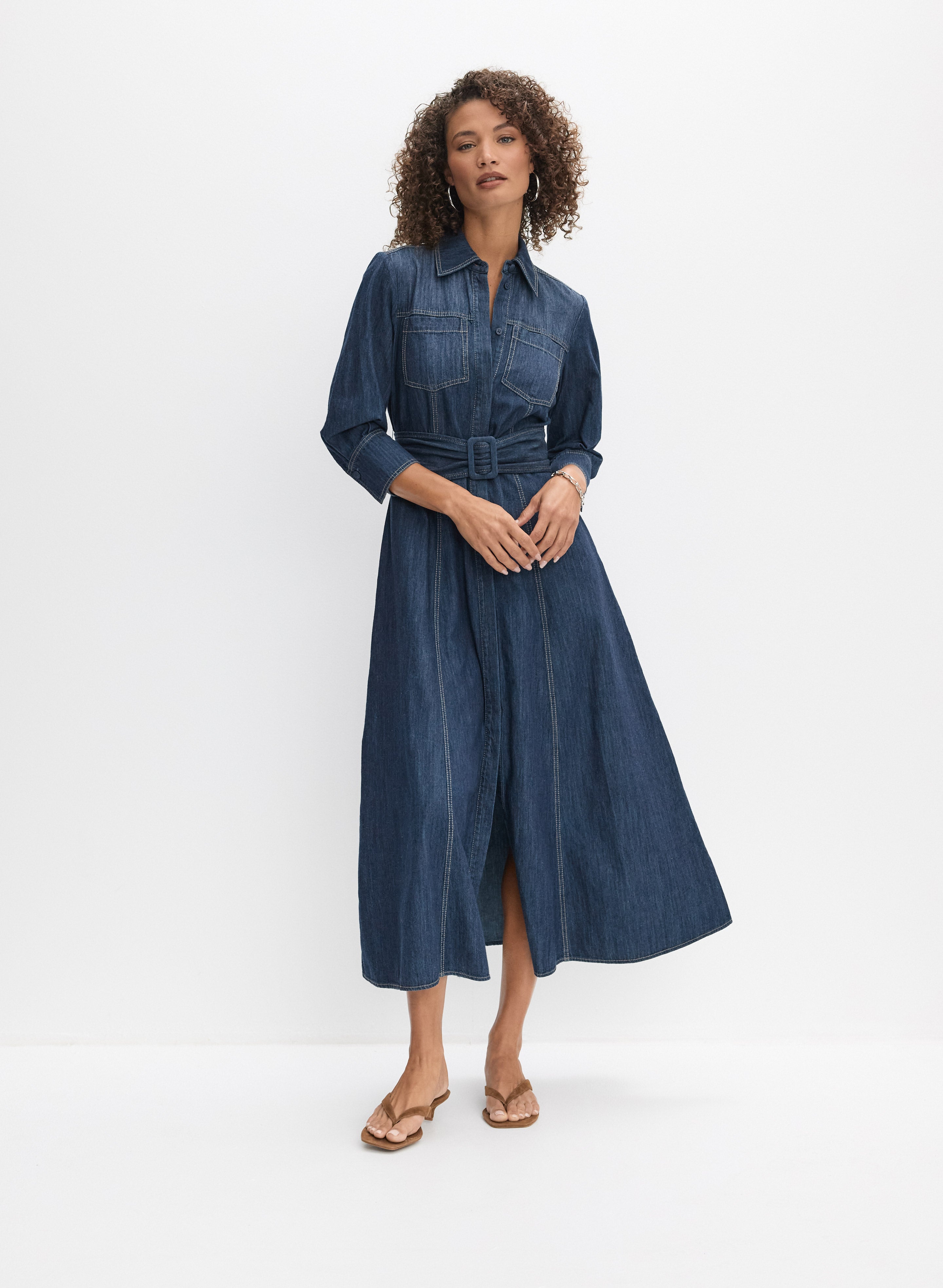 fit flare shirt dress & Denim slipdress National Little Black Dress COLOR:DEN