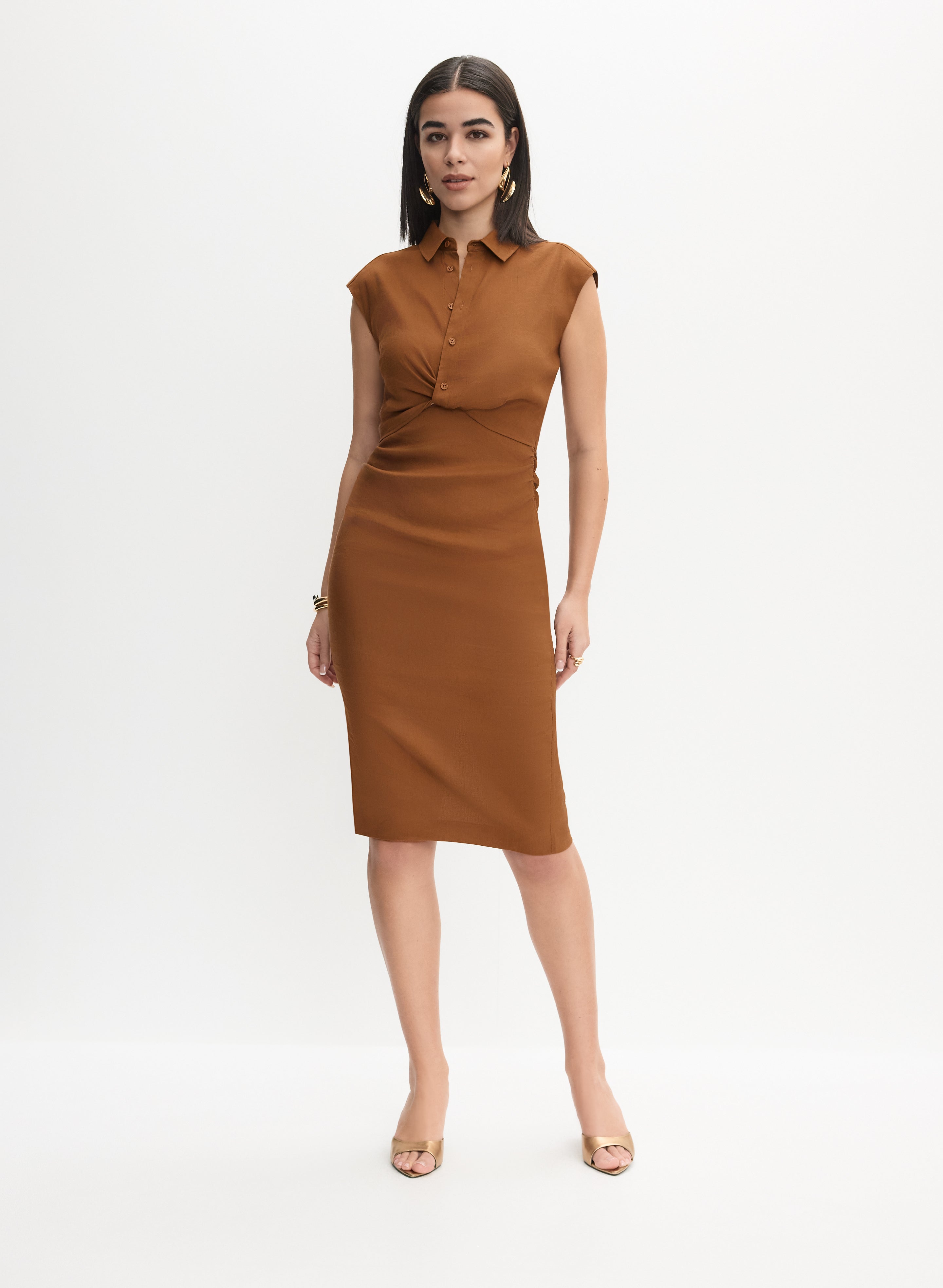 Linen-Blend Twist Front Dress Linen-Blend Twist Front Dress
